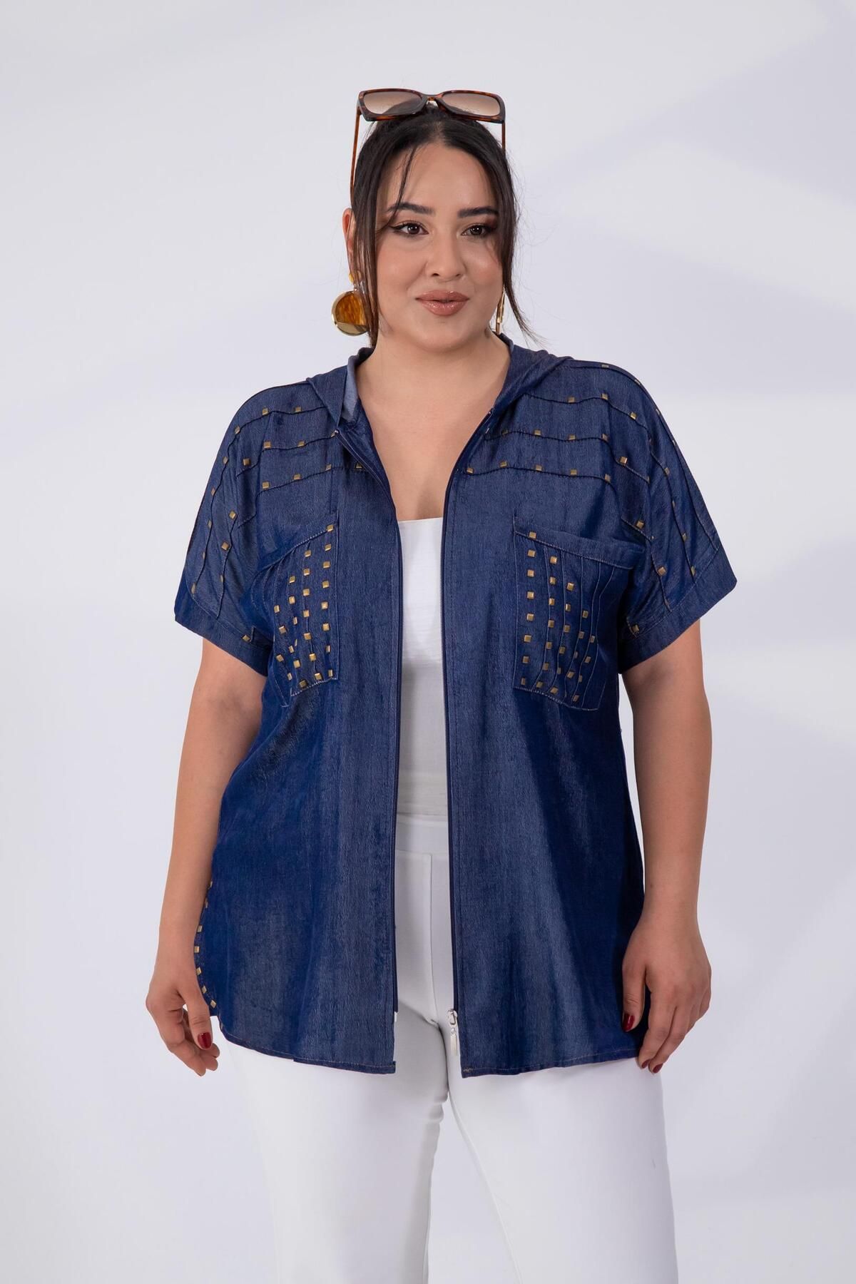 Roxxlen 8033 RİVETLİ KAPÜŞONLU BLUZ