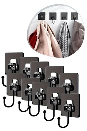 Buffer ® 10 Adet Duvara, Dolapa Yapışan Güçlü Yapışkanlı Siyah Duvar Askısı