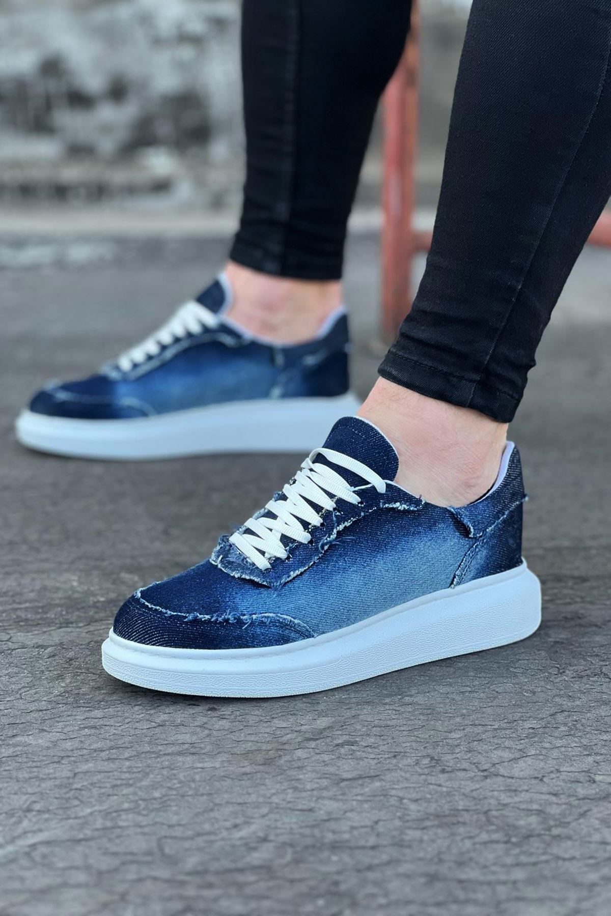 Aemido WG018 Koyu Mavi Kot Kumaş Erkek Casual Ayakkabı