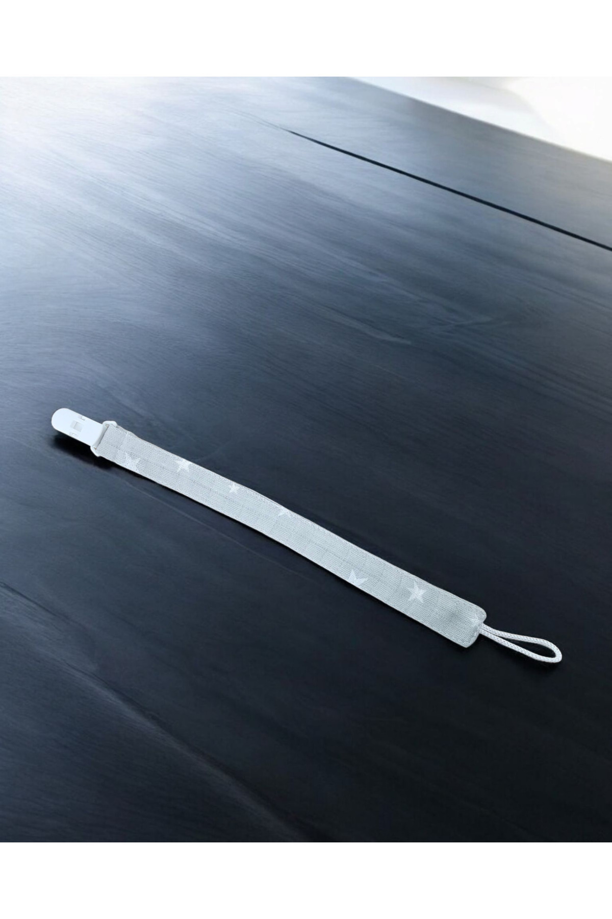 BeybiNest Emzik Askısı Müslin Kumaş Gri Yıldızlar %100 Organik Pamuklu Emzik Tutucu fotoğrafı 3 (önizleme)