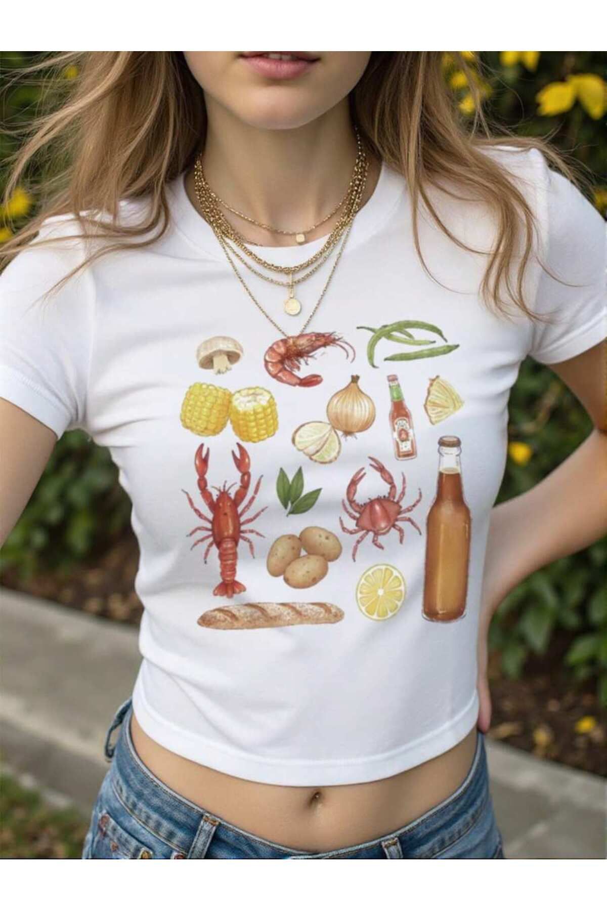 JANSO GROUP - KADIN BASKILI KISA KOLLU CROP TSHIRT PAMUKLU 14