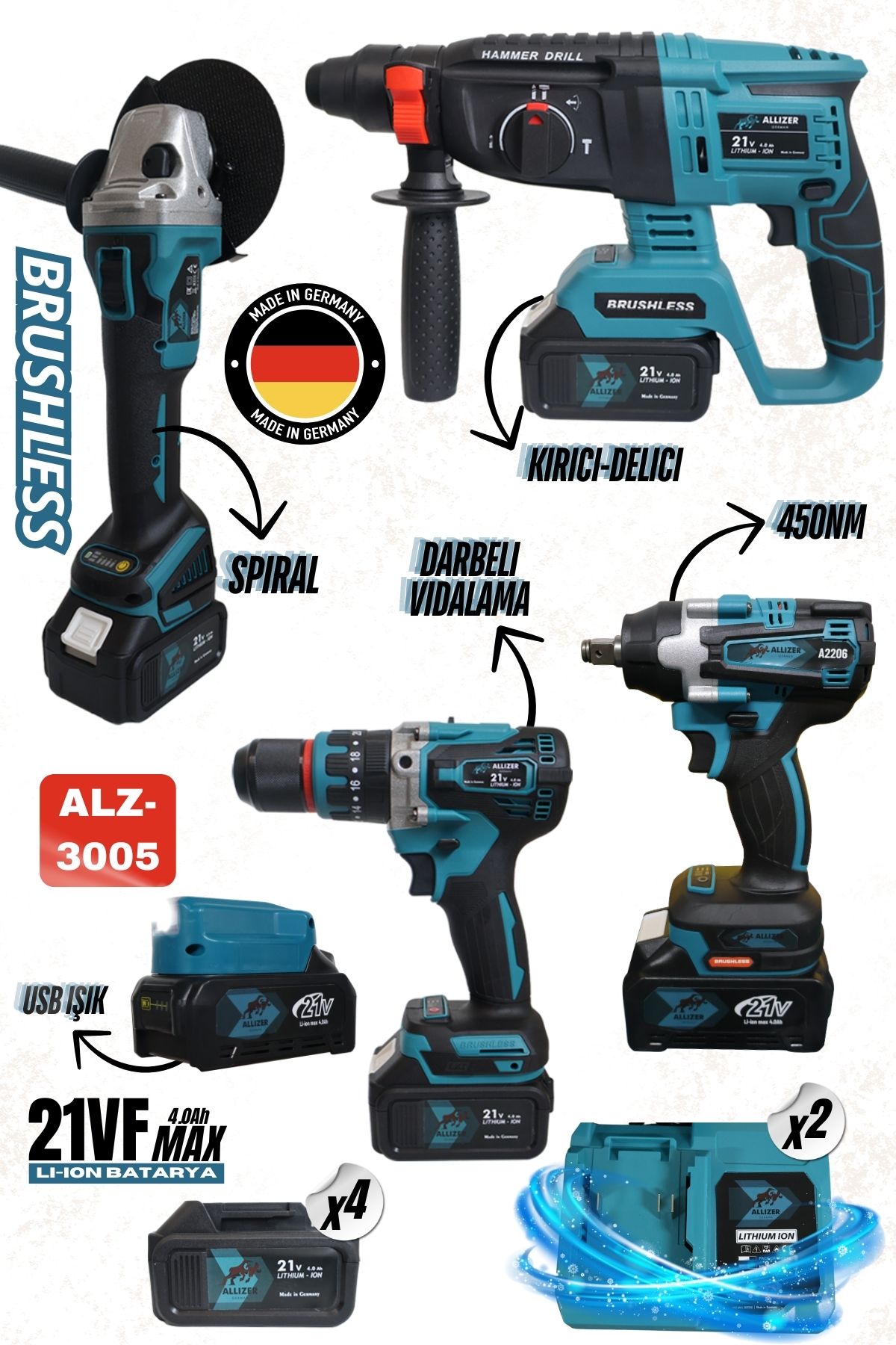 ALLİZER GERMAN ALLİZER 5 Lİ SET MAVİ 4 LÜ SET + USB IŞIK