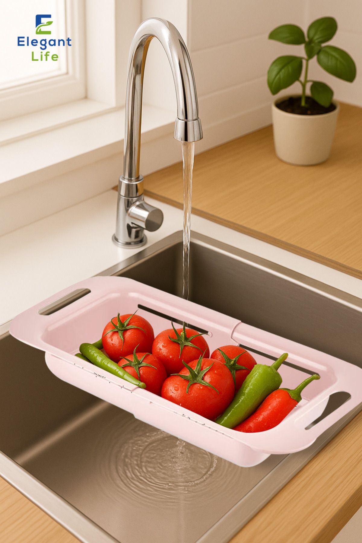 ELEGANT LIFE Ayarlanabilir Lavabo Süzgeci - Kaymaz Tabanlı, Uzayabilir Pratik Mutfak Süzgeci