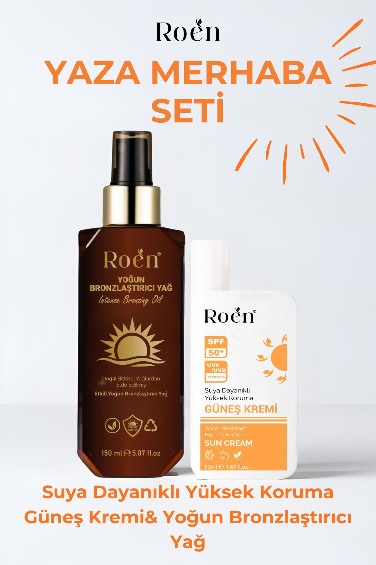Roen Yaza Merhaba Seti, Spf 50, Yüksek Korumalı Güneş Kremi, Yoğun Bronzlaştırıcı Yağ