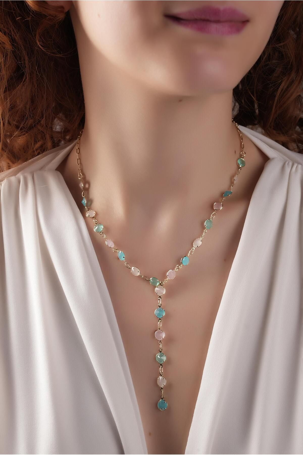 Çlk Accessories Premium Sıralı Renkli Y Dekolte Kolye 50740