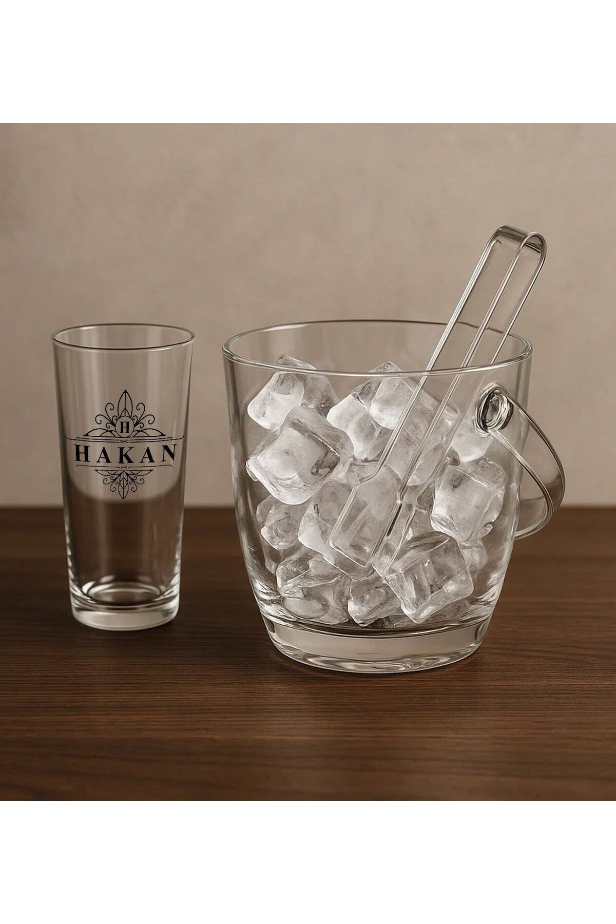 Bk Gift Kişiye Özel 8 Parça Paşabahçe Bardağı & Buz Kovası Seti–1, Erkeğe Hediye, Babaya Hediye