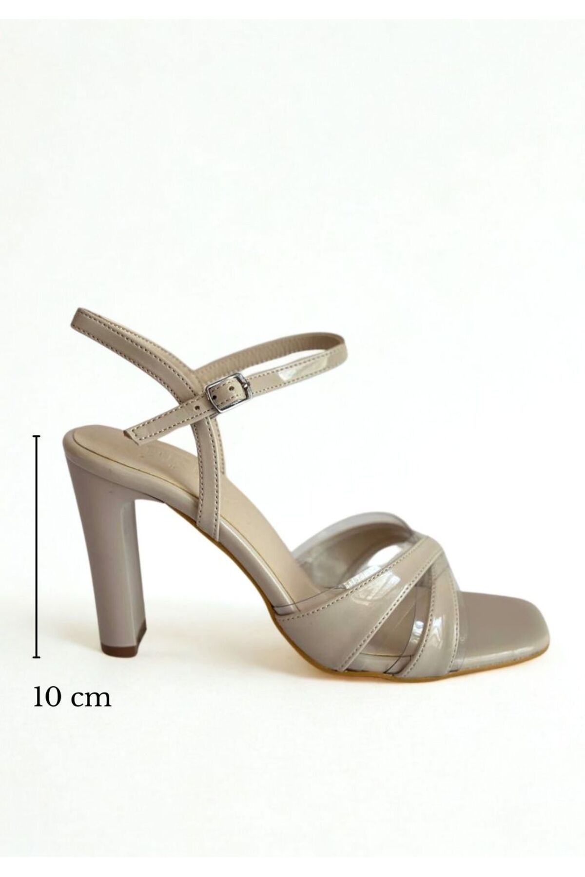 MY MADRE LEATHER SHOES Bej Rugan Şeffaf Çapraz Bantlı Kadın Topuklu Ayakkabı