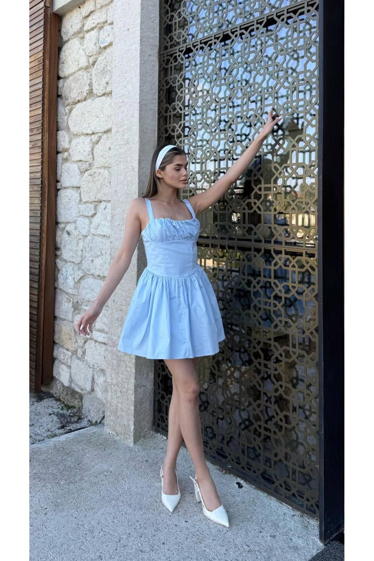 l l lona lucy Kare Yaka Şık Mini Elbise