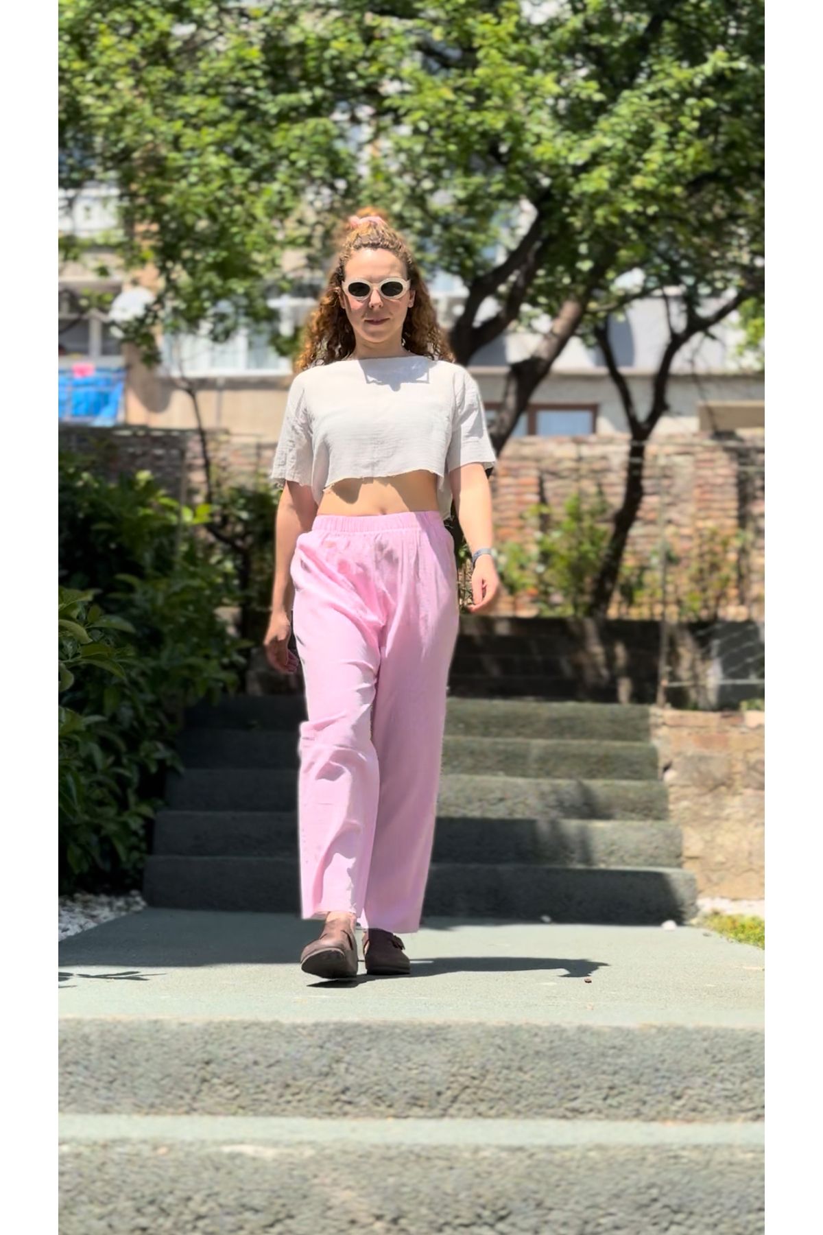be you Pembe Şile Bezi %100 Pamuk Şalvar Pantolon