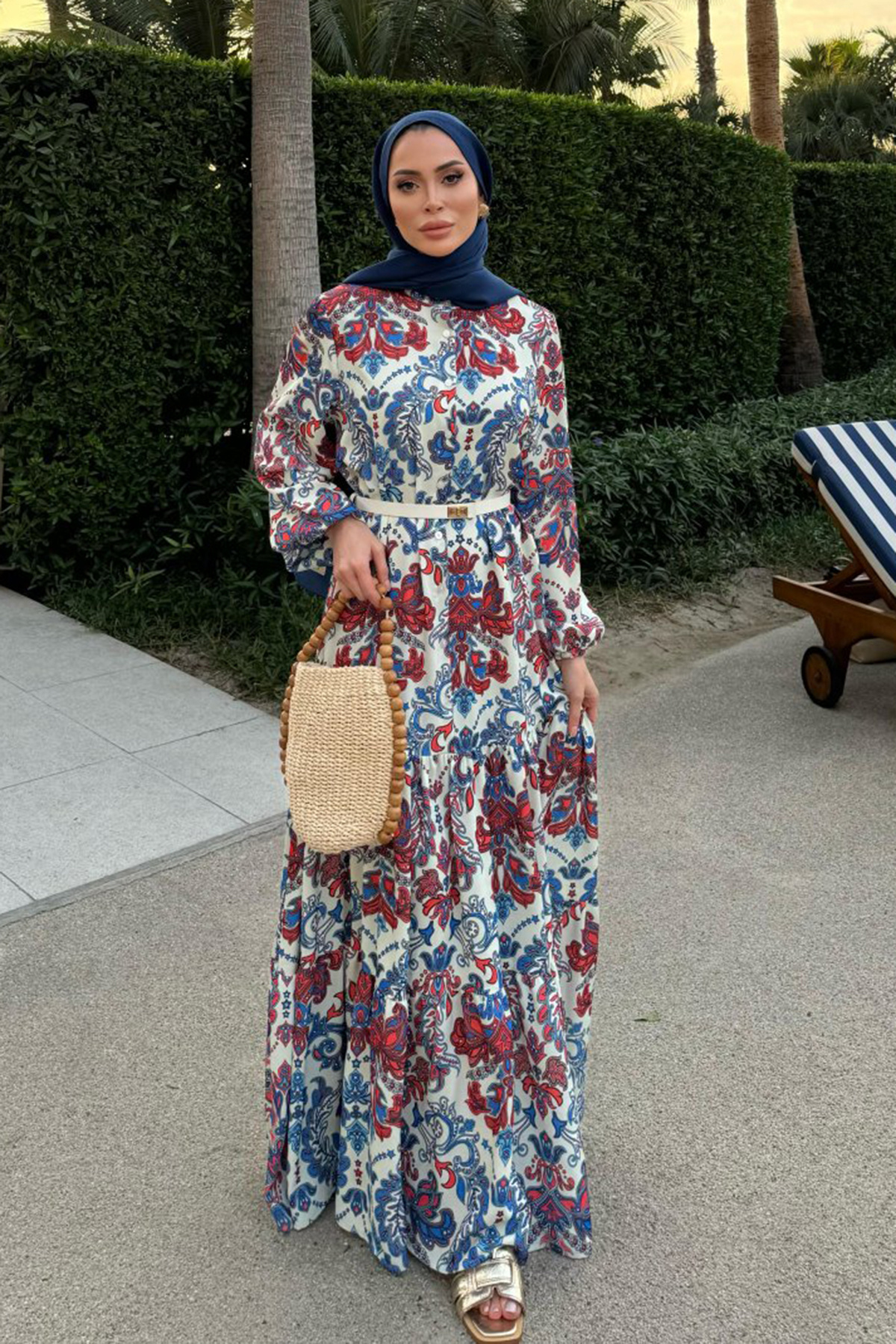 Merwishop-Merwish Buttoned Patterned Dress 1204 2