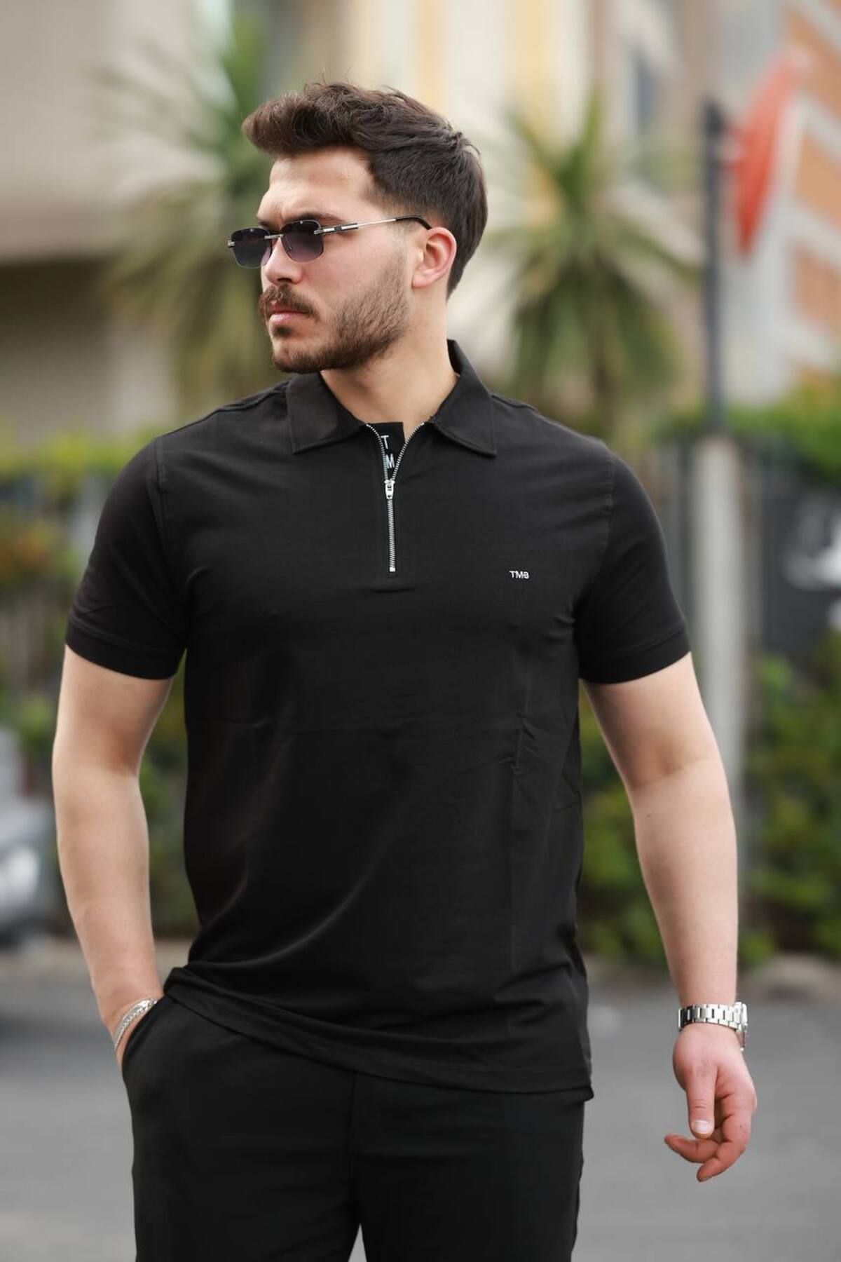 ROBERTO BORNOVA Yarım Fermuarlı Polo Yaka Kompak Tshirt