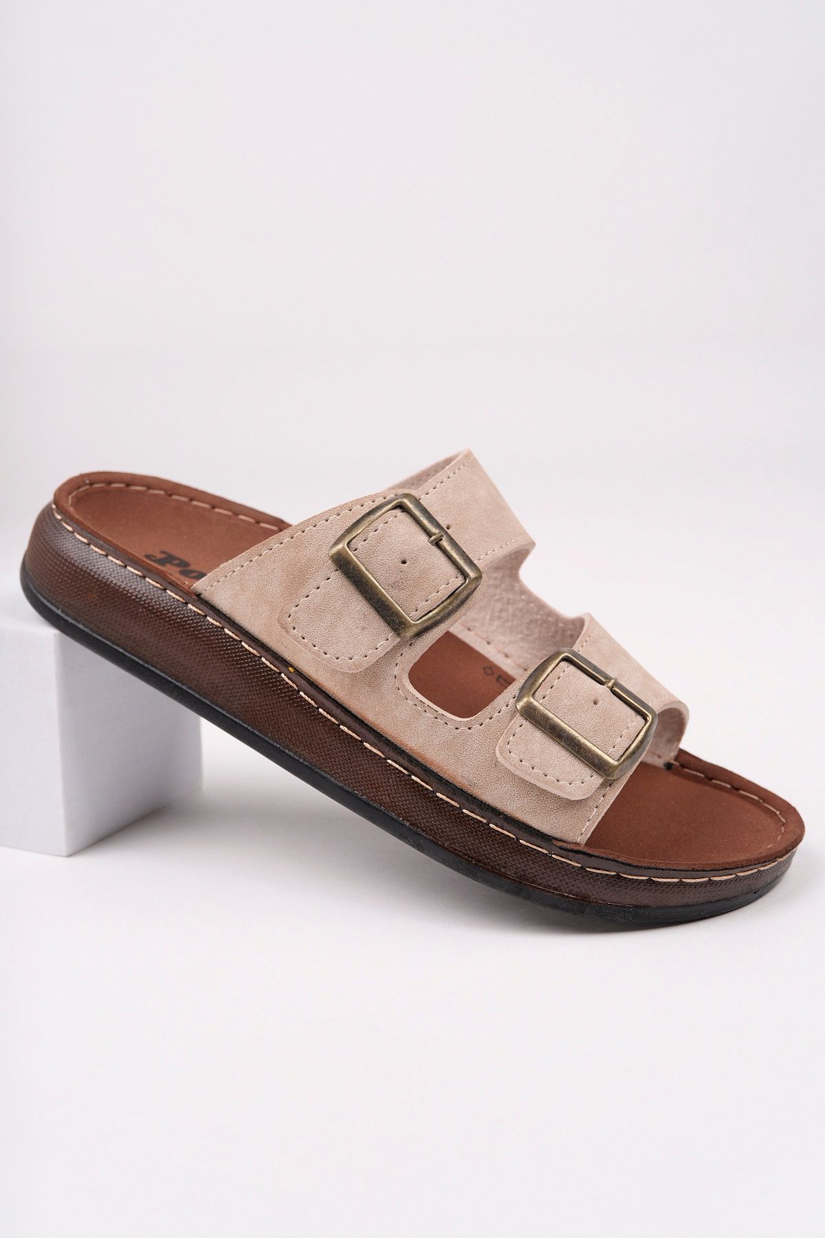 McDark-Men's Slippers Beige Orthopedic Buckle 3