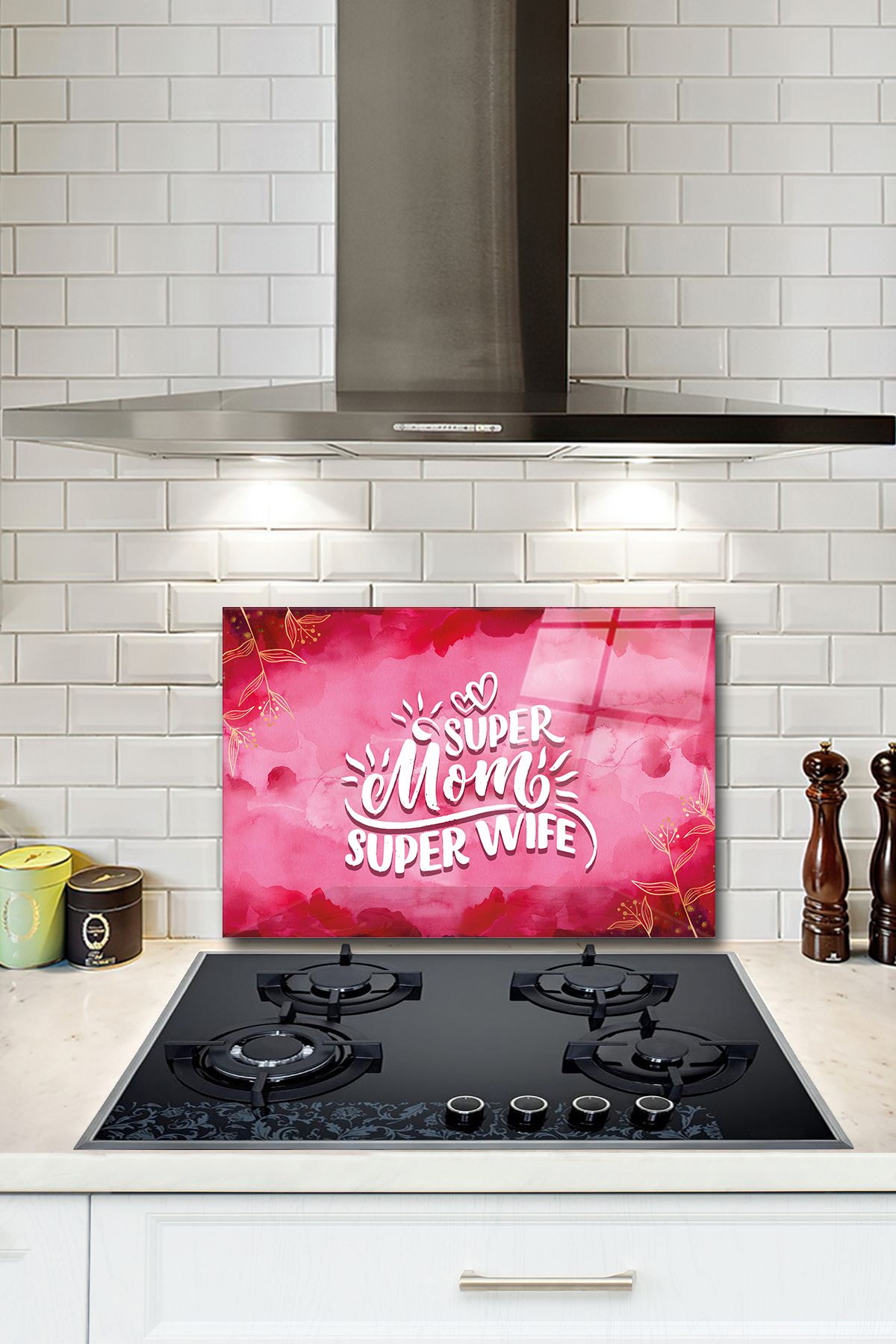 Decorita Cam Ocak Arkası Koruyucu | Süper Annem | 40cm x 60cm