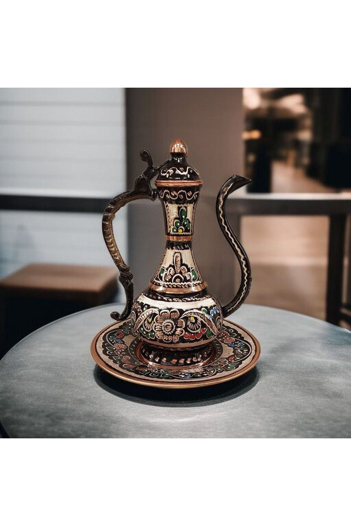 Bakır Center Bakır İbrik Bakır El İşlemeli Osmanlı İbrik Lengerli İbrik Tabaklı Hürrem İbrik El Yapımı 22 CM