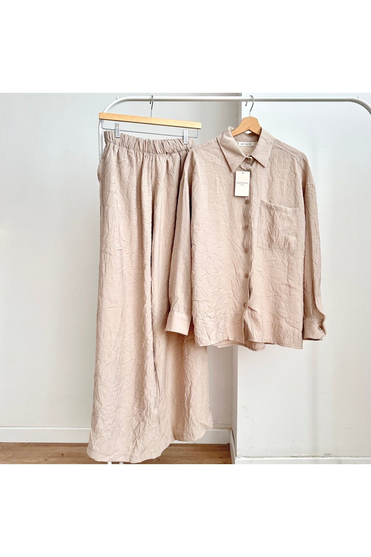 qarmacha Kırışık Tunik Pantolon Takım