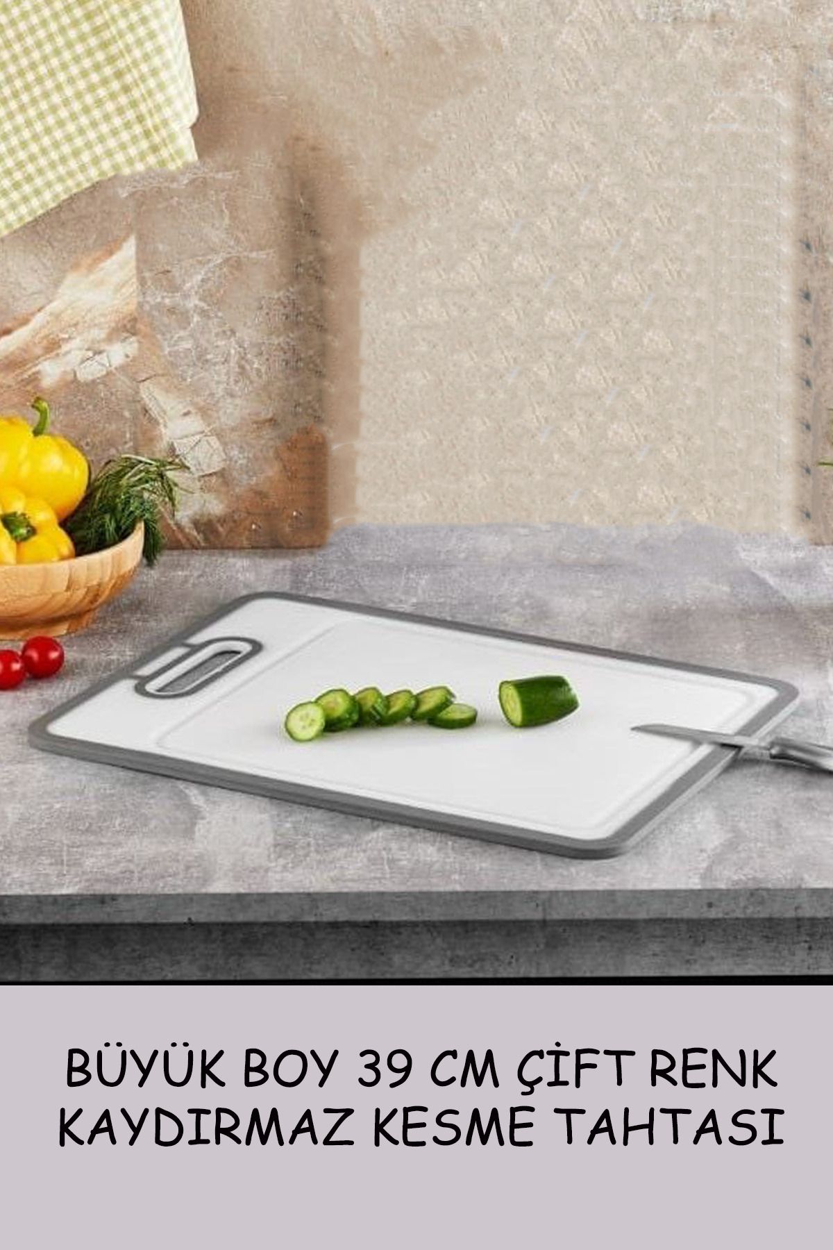 Crystal Ware Çift Renk Büyük Boy 39 Cm Kaydırmaz Kesme Tahtası