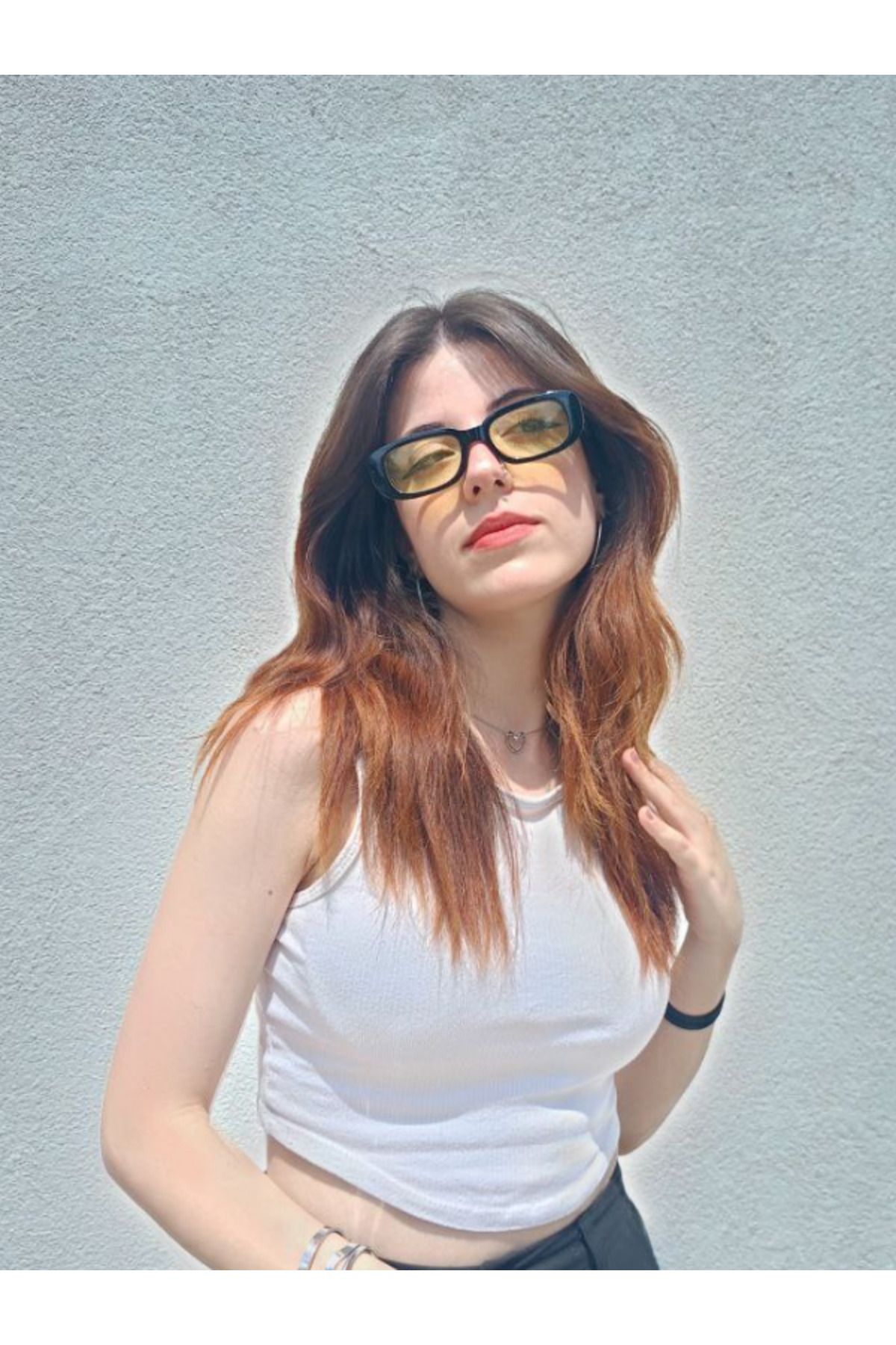 Sunglasses Kadın Sarı Camlı Siyah Şık Güneş Gözlüğü