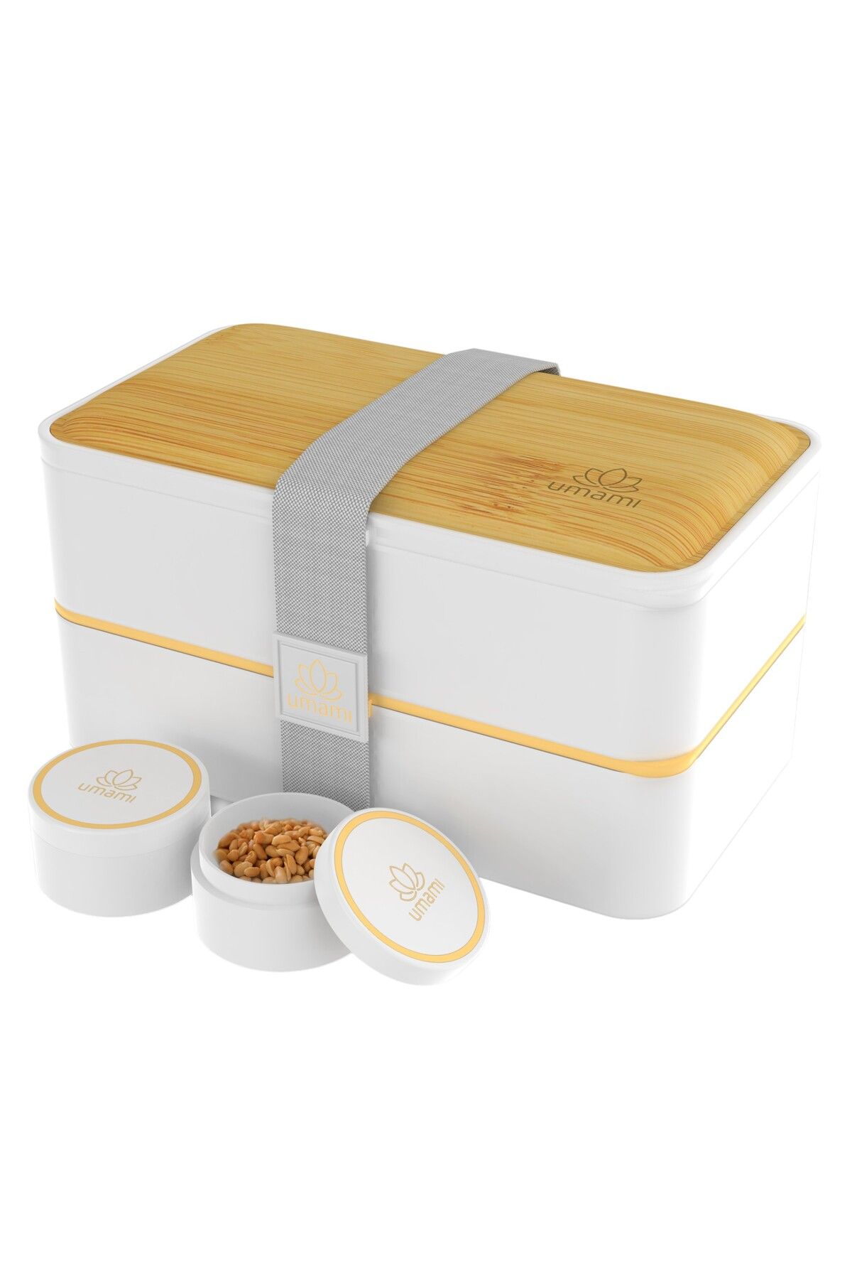 umami Caserola Ermetica Compartimentata Pentru Pranz, Umami, Marime L 1200ml, White&bamboo - Mărime unică