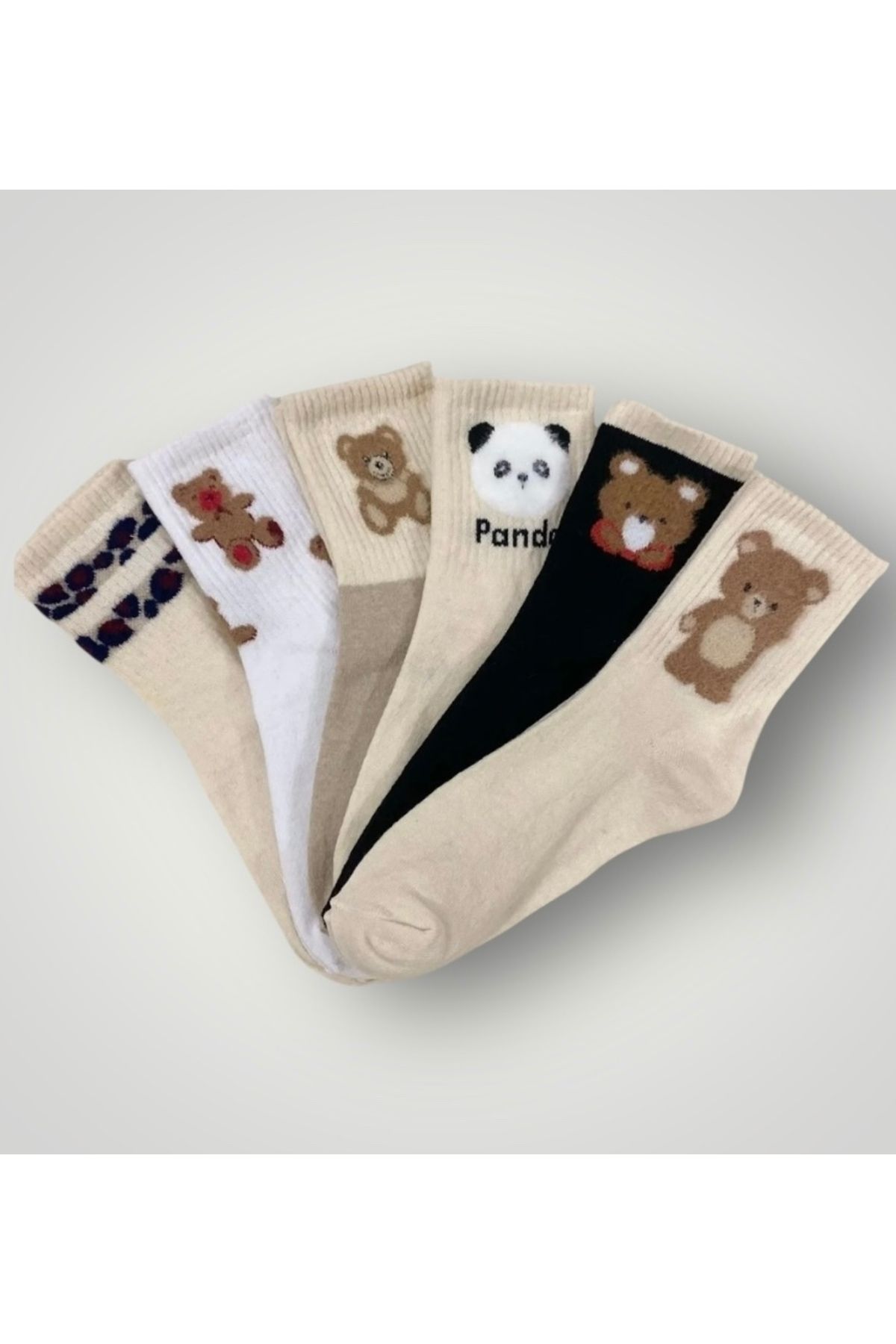 Bestrend 6’lı Ayıcık ve Panda Desenli Kadın Çorap Seti – Peluş Görünümlü Sıcak Tasarım