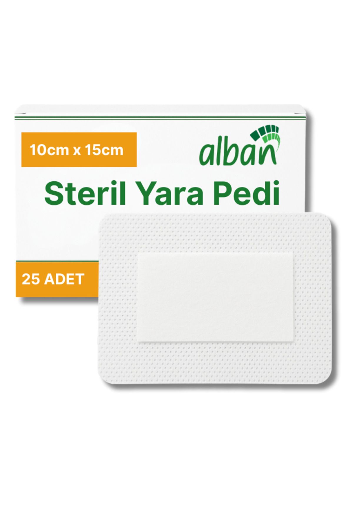 Alban Steril Yara Pedi, Nonwowen 10cmx15cm Pansuman Yara Örtüsü, Steril Tekli Paketlerde 25li Kutuda