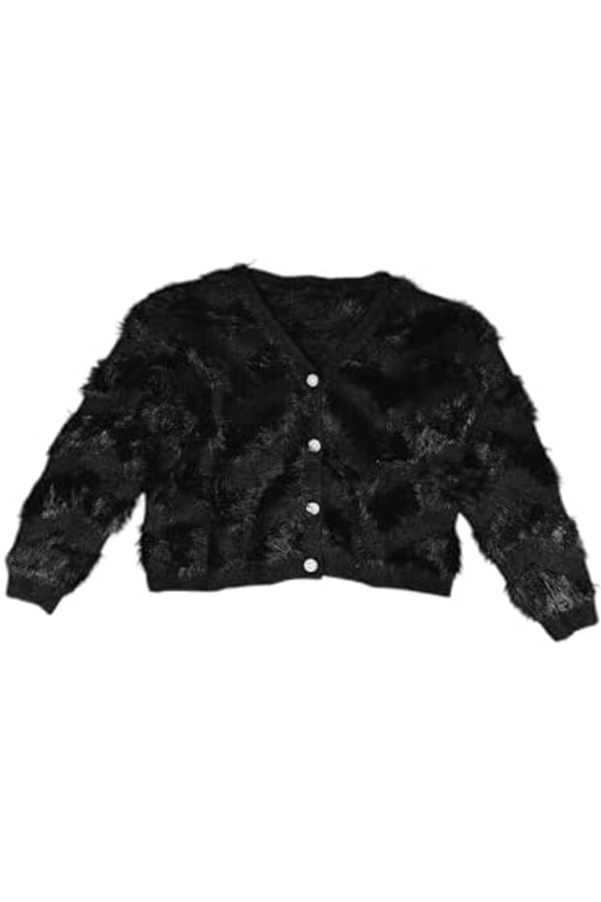 جاكيت قصير من الموهير الأسود برقبة على شكل حرف V للنساء والفتيات من