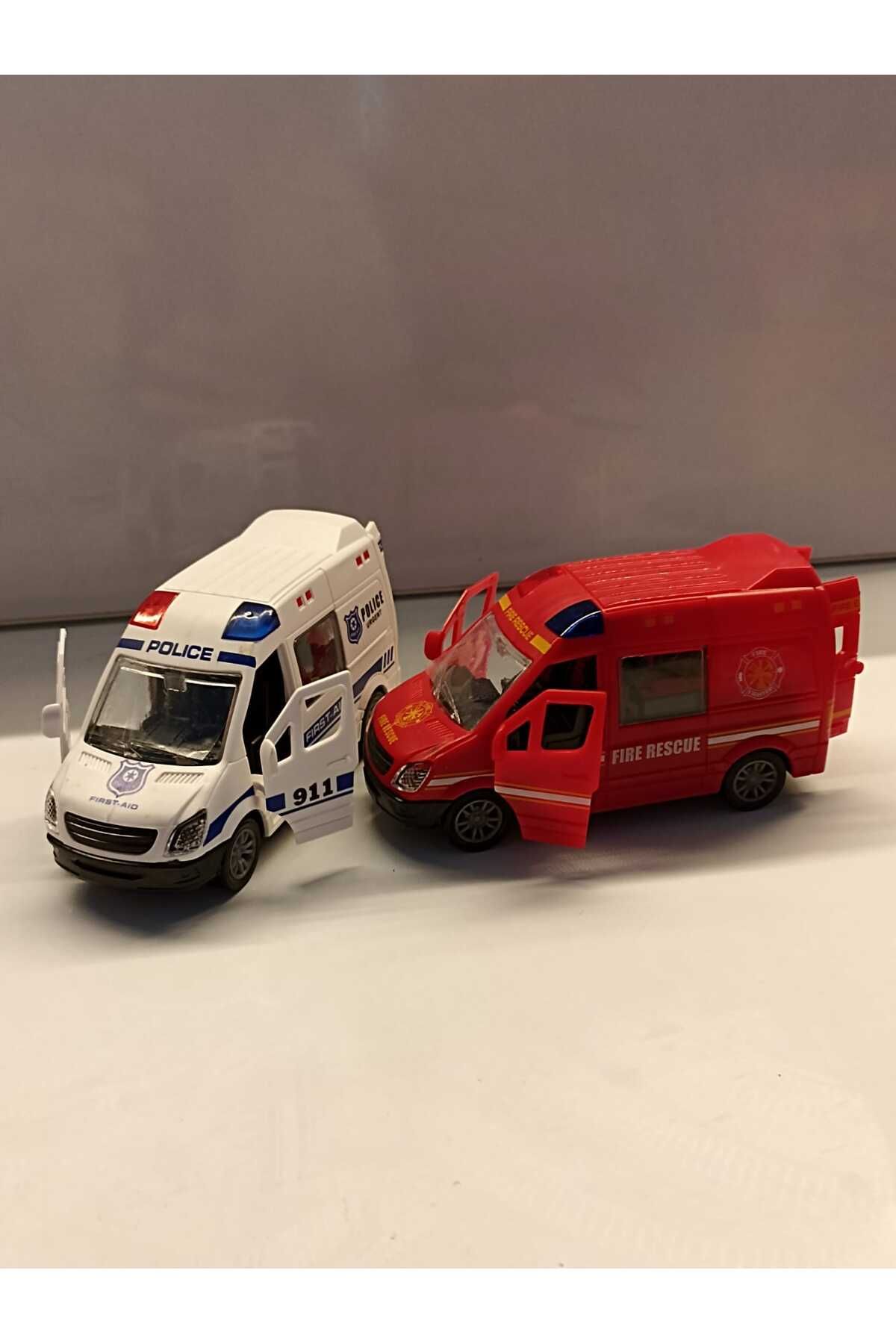 smilechild Sürtmeli Oyuncak kapıları açılan Polis,Jandarma,Ambulans İtfaiye Arabaları 2 li Set 14Cm