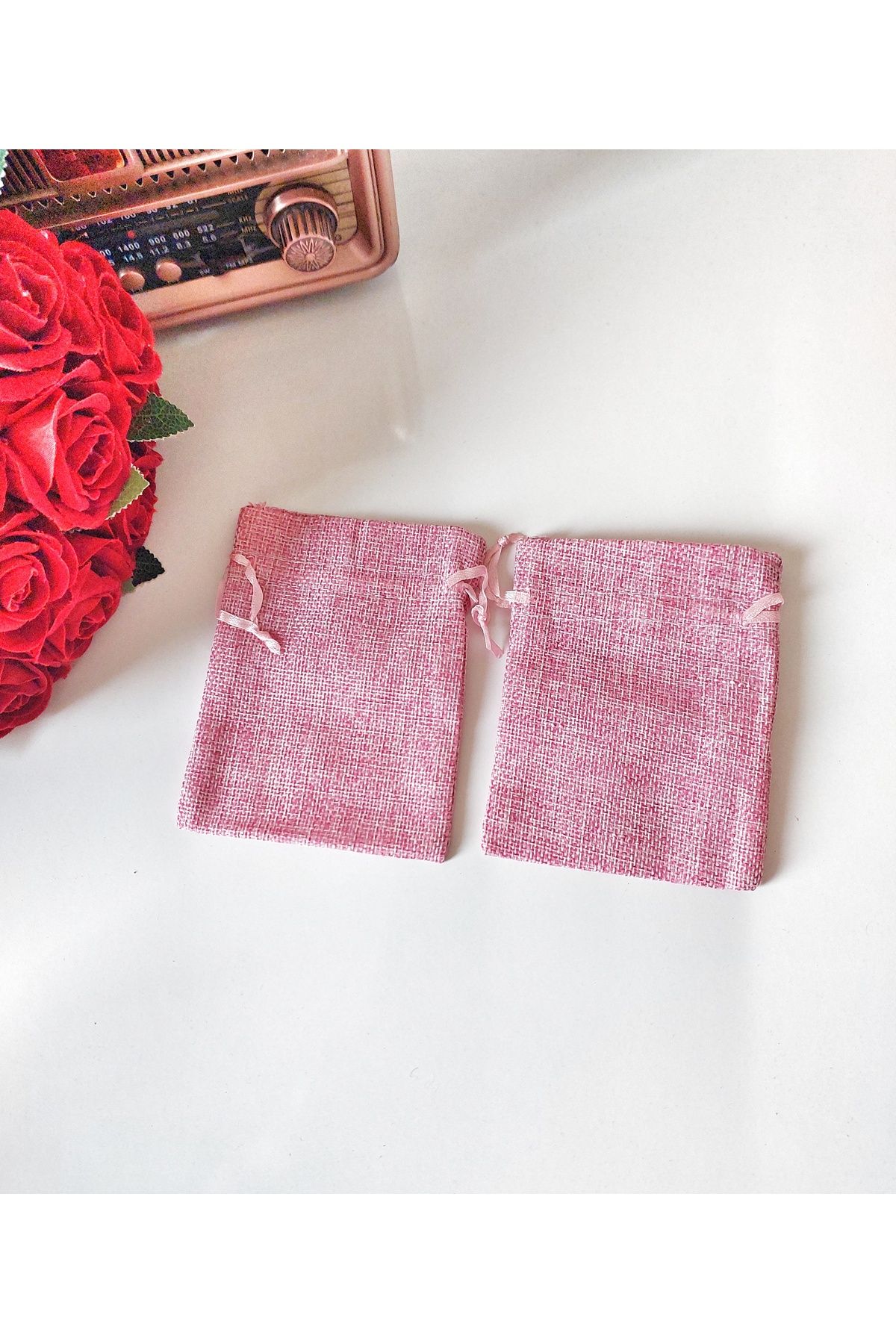 eceninhayaldunyasi Kese pembe jüt kumaş 10*14 cm 20 adet