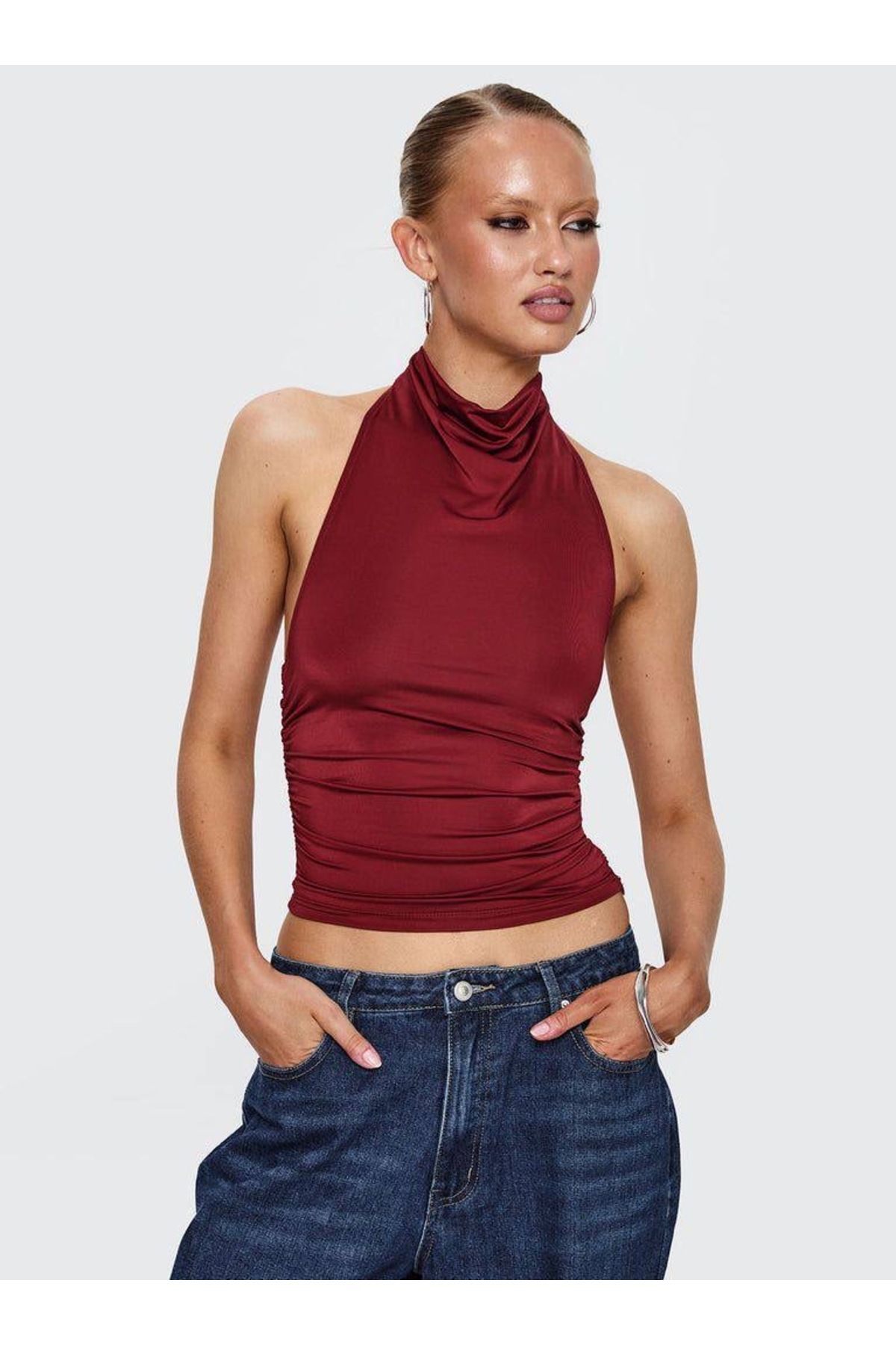 Sudelim butik Halter yaka sırtı açık bluz