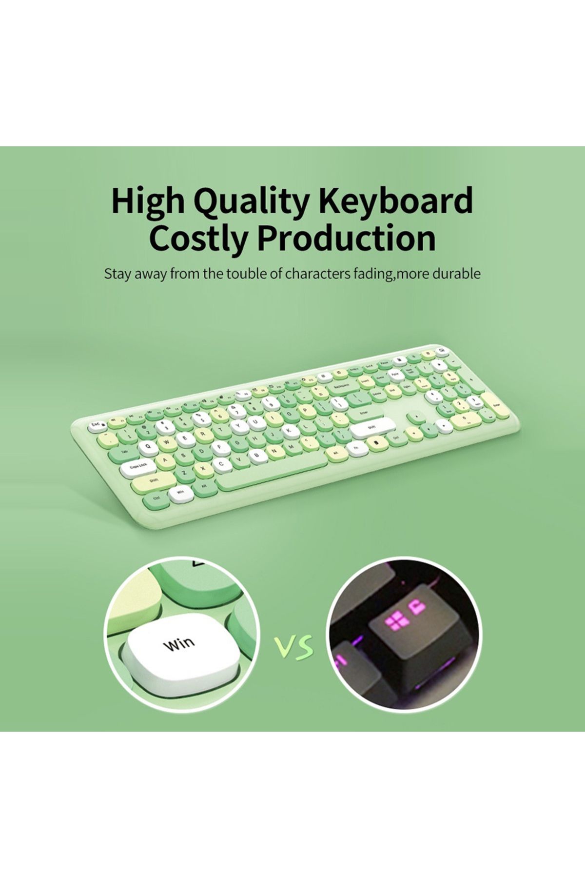 Choice-English Green Mofii Wireless Keyboard And Mouse Combo Slim Compact 2.4g Usb Full Size Wireless Mouse 5