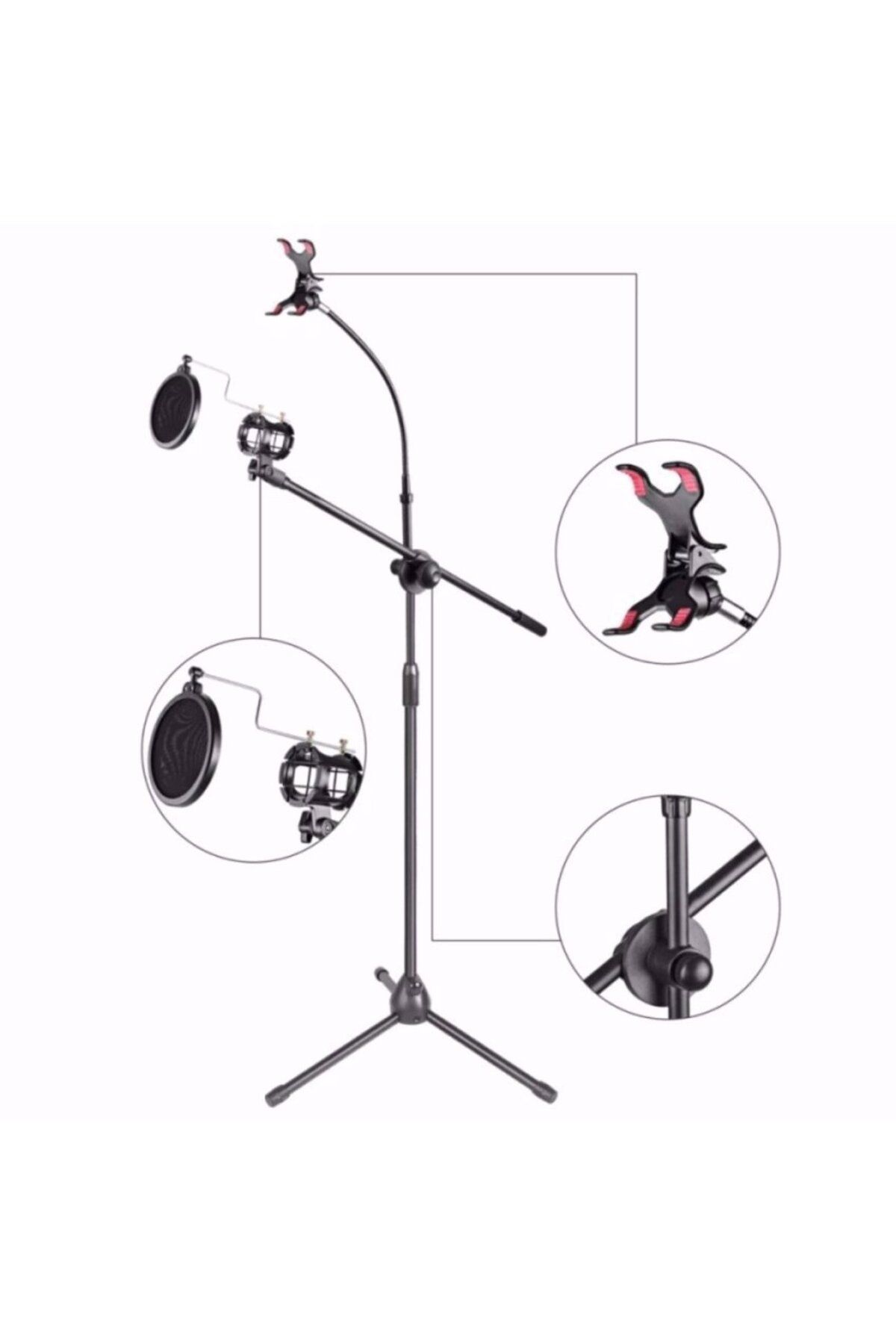 Ezgi 4B Mikrofon Sehpası ve Telefon Tutacağı ve Pop Filter ve Shockmount