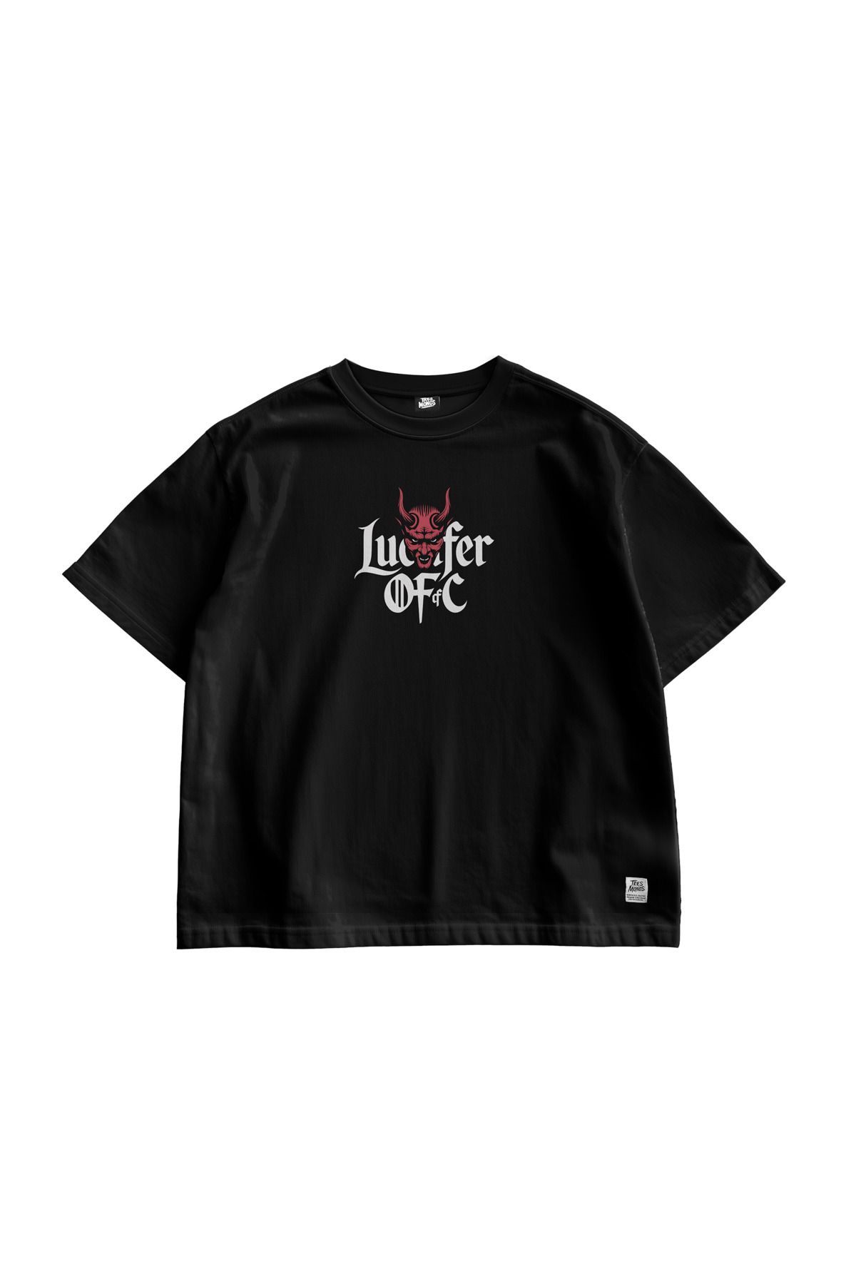 TresMonos Lucifer Baskılı Oversize Kısa Kesim Pamuklu Unisex Siyah Tişört
