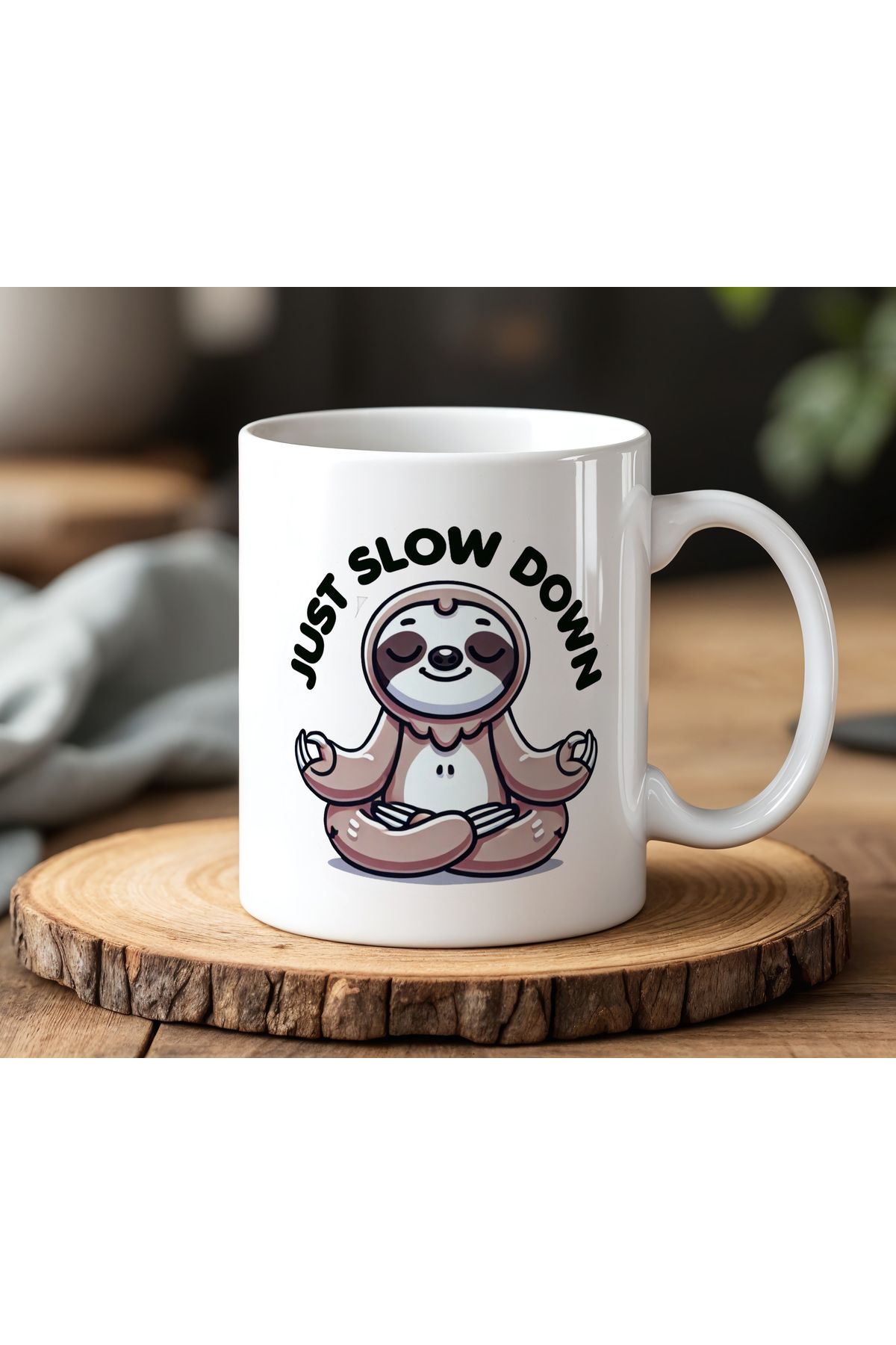 BB TRADE Just Slow Down Tasarımlı Beyaz Seramik Baskılı Kupa Bardak 330ml