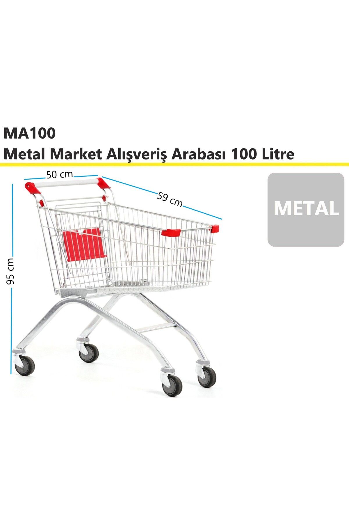 akdenizpos MA100 Metal Market Alışveriş Arabası 100 Litre