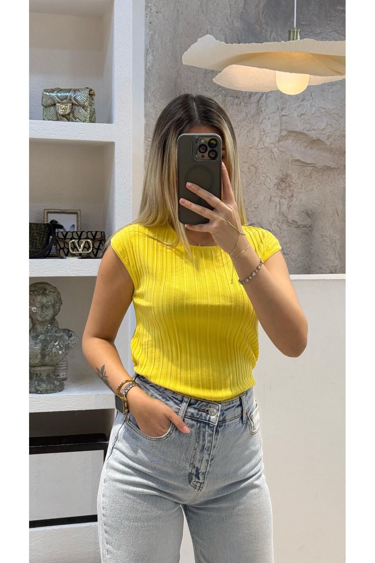 SEVİNÇ GÜNGÖR Fitilli triko SARI