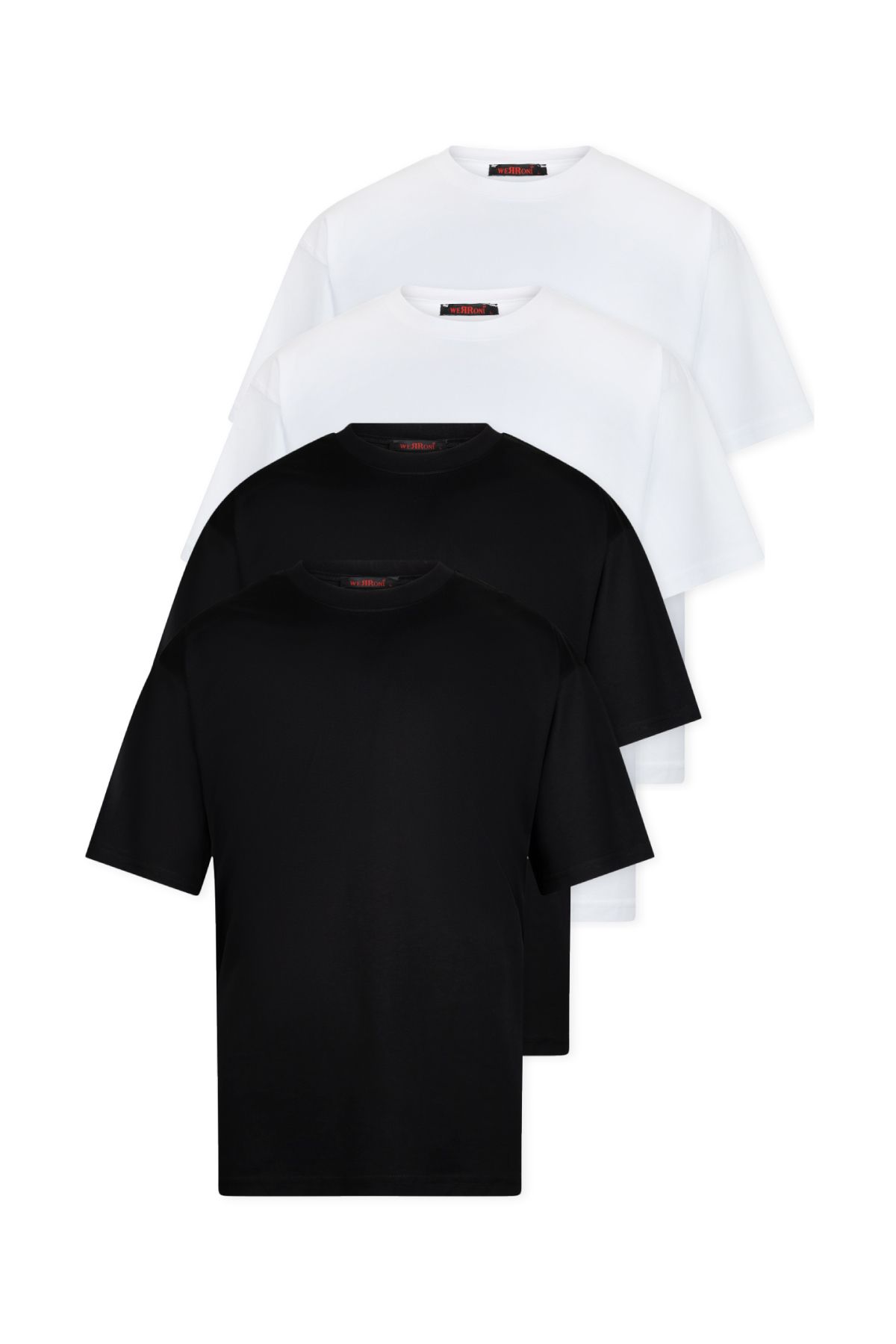 WERRONİ 4'lü Oversize Basic T-Shirt - Beyaz - Beyaz - Siyah - Siyah