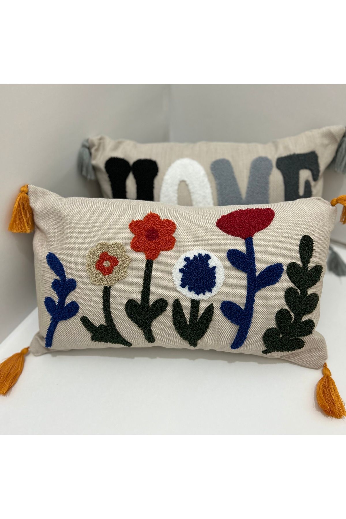 Sevinç Punch İşlemeli Dekoratif Kırlent Kılıfı 45x27 cm
