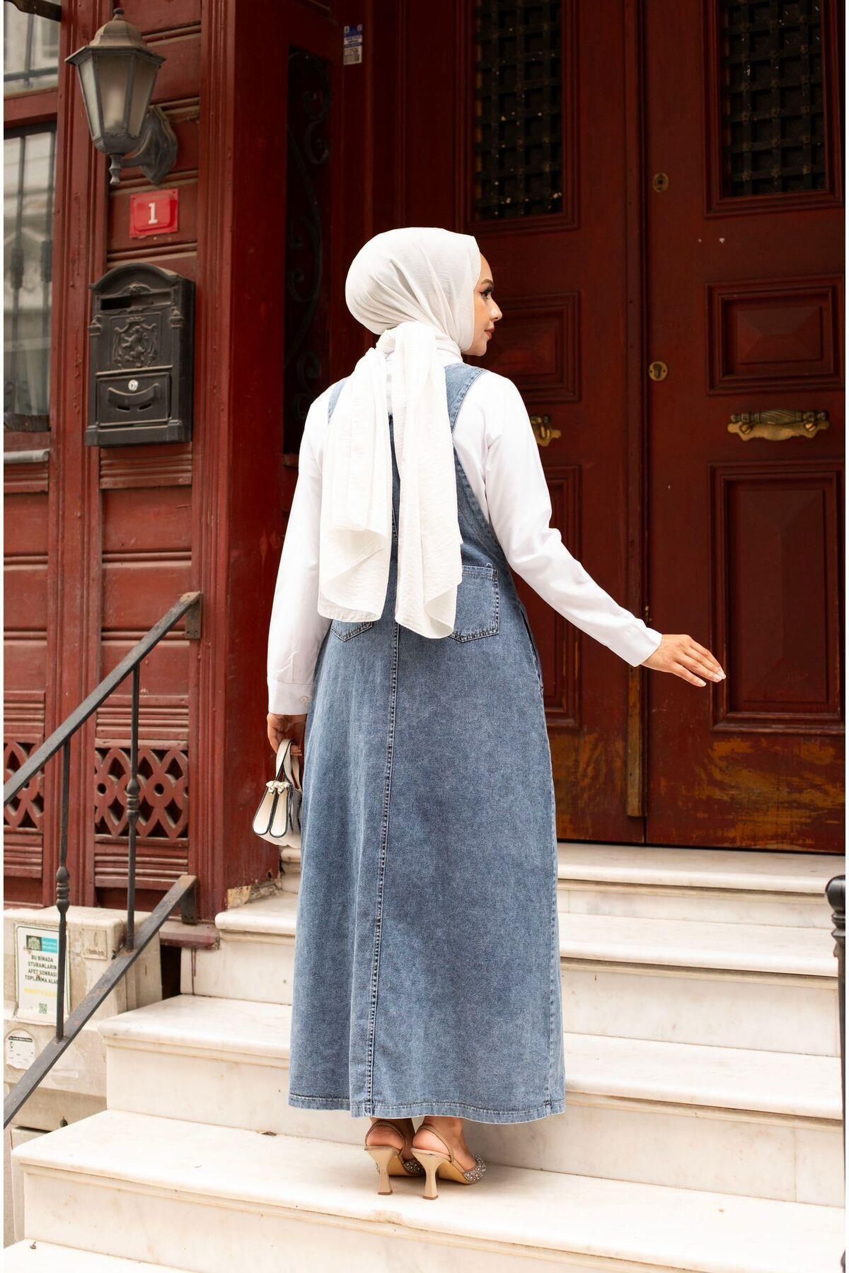 HARMAN BUTİK-Stone Detailed Women's Denim Salopeet 6