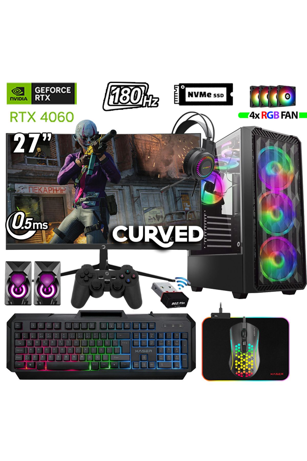 XASER Thunder x680 i7 12700KF 64GB Ram 2TB M.2 NVMe SSD 8GB RTX4060 27"180Hz Oyuncu Masaüstü Bilgisa