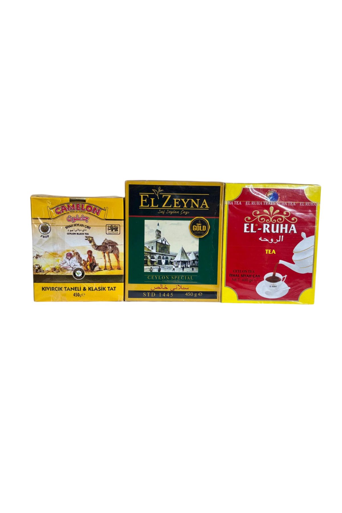 Camelon (FBOP) 450 gr / El Zeyna (STD 1445) 450 gr / El Ruha (Pekoe) 400 gr Üçlü İthal Çay Paketi