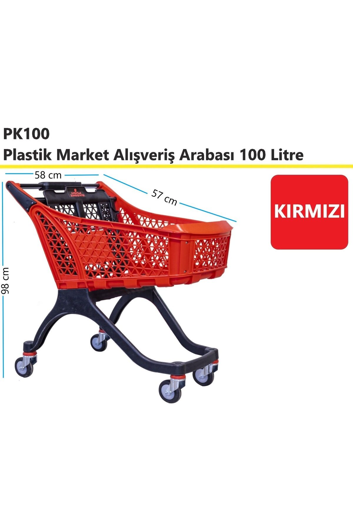 akdenizpos PK100 Plastik Market Alışveriş Arabası 100 Litre Kırmızı