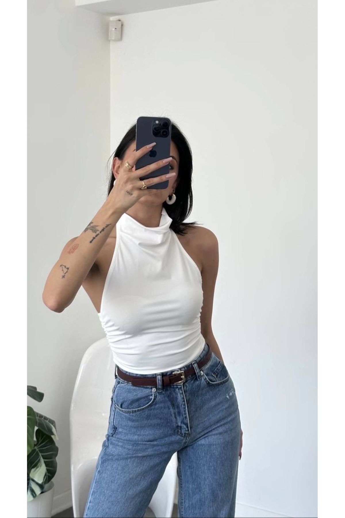 Sudelim butik Halter yaka sırtı açık bluz