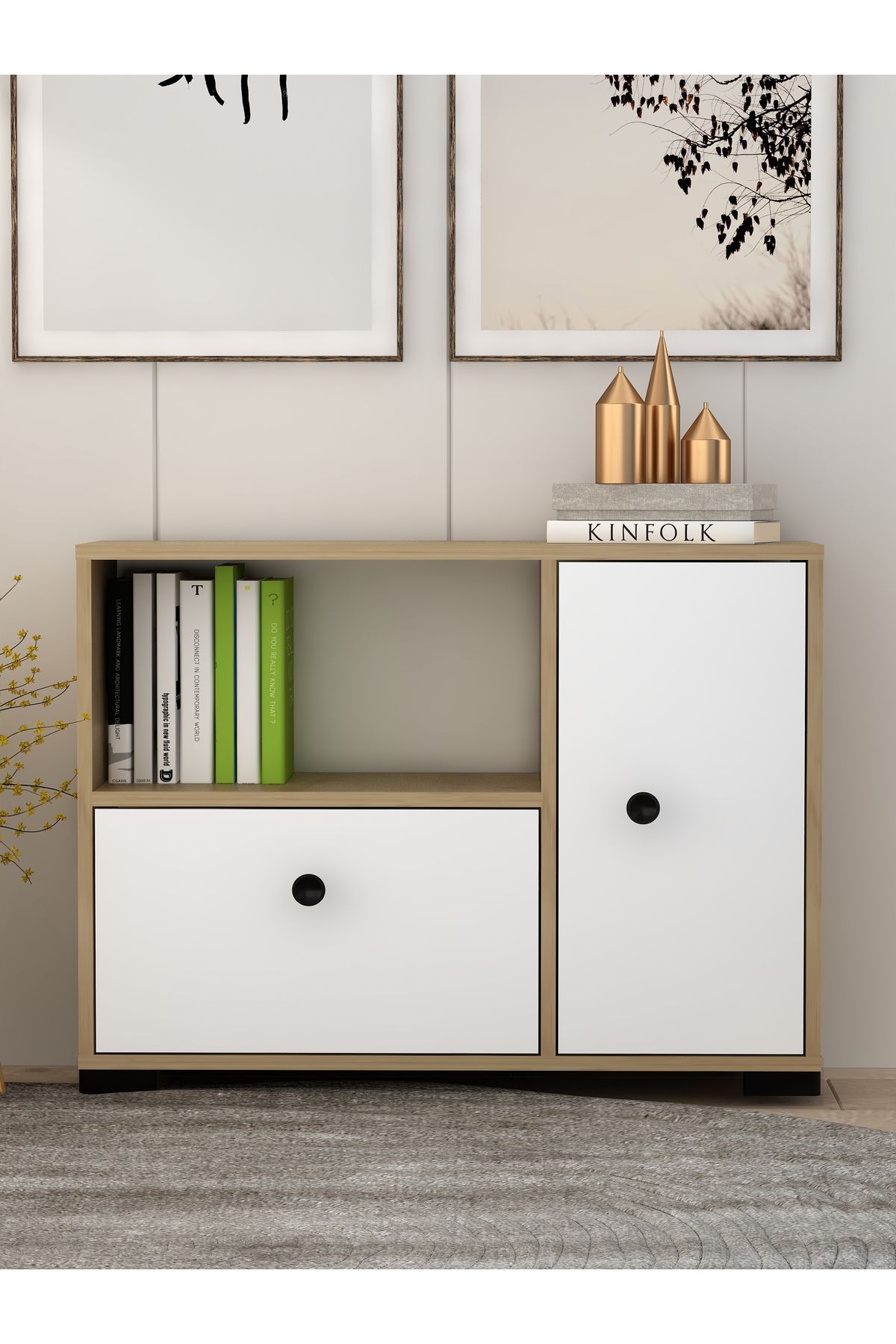 cantek dizayn AVONACT (B) RAFLI, 2 KAPAKLI KİTAPLIK SAFİRMEŞE-BEYAZ