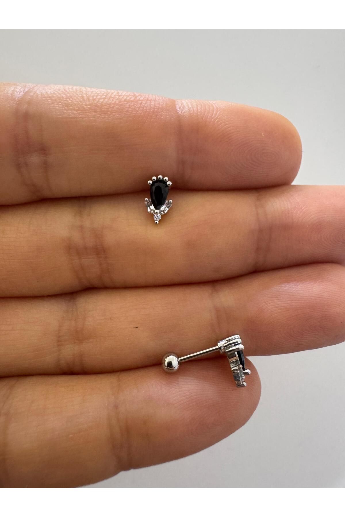 Arescollection 1 adet zirkon taşlı helix tragus lobe uyumlu piercing küpe