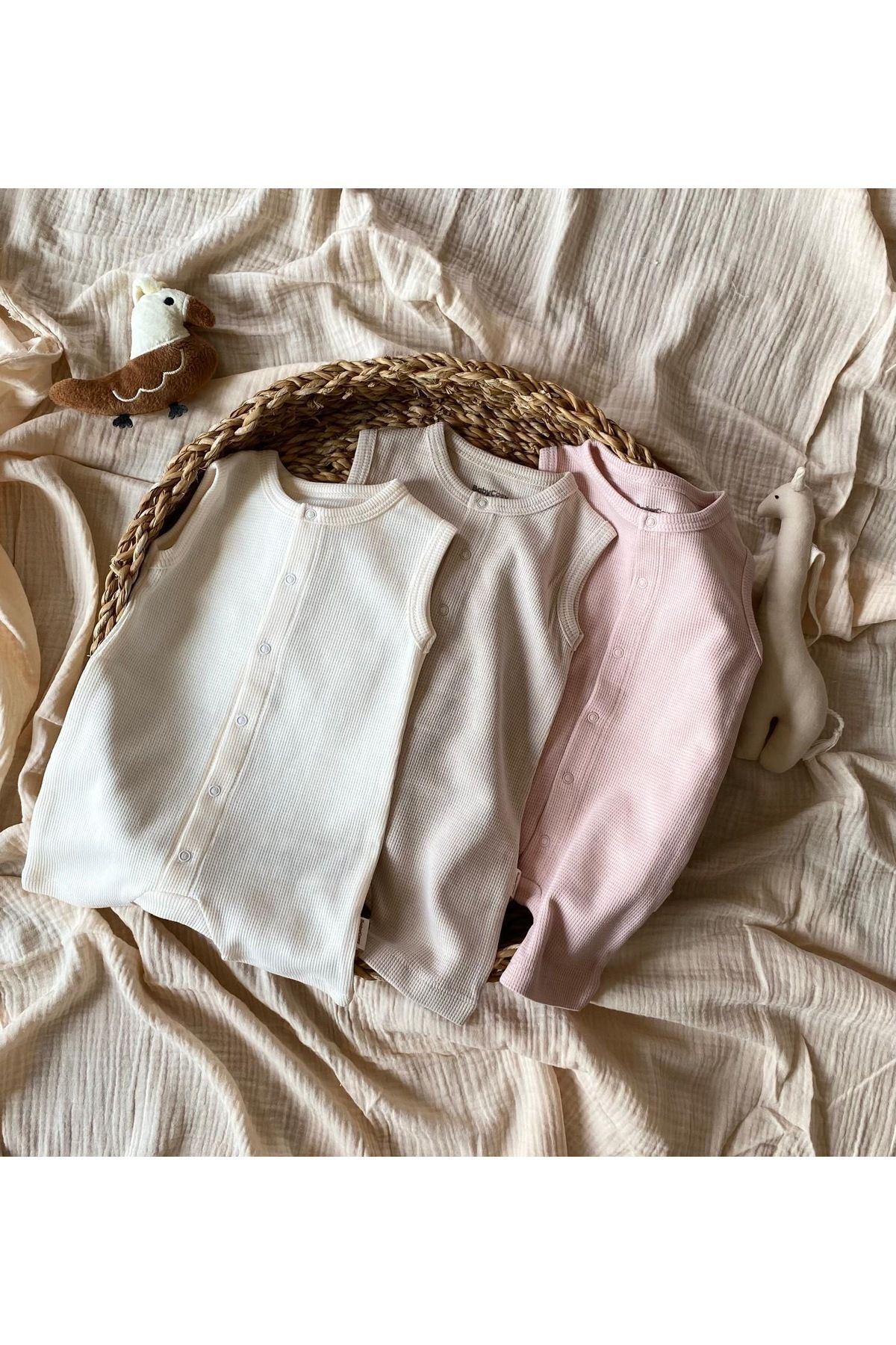 BabyCosy-100% Organic Cotton Waffle Baby Rompers 5
