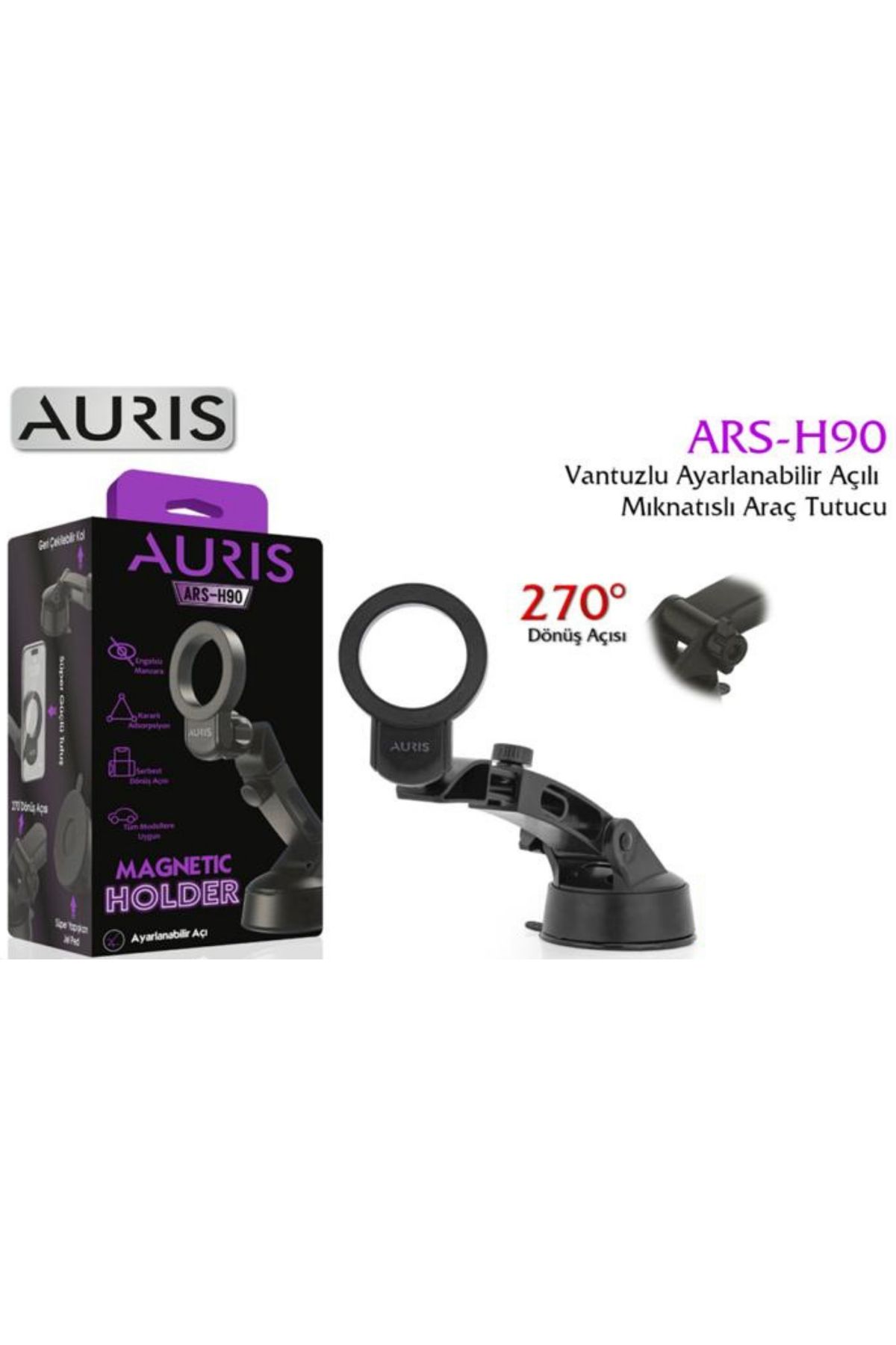 Auris AYARLANABİLİR AÇILI MAGNETİK 270° DÖNER BAŞLIKLI ARAÇ İÇİ TELEFON TUTUCU
