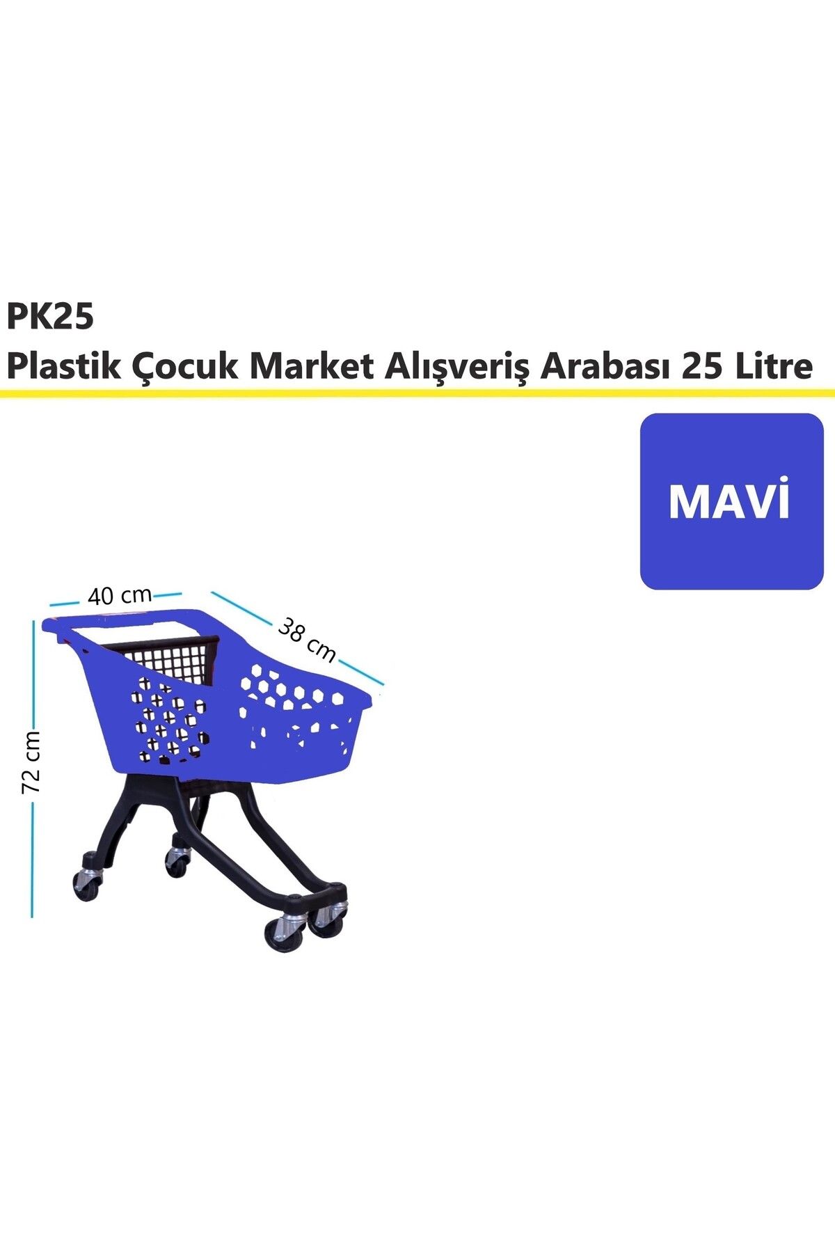 akdenizpos PK25 Plastik Çocuk Market Alışveriş Arabası 25 Litre Mavi