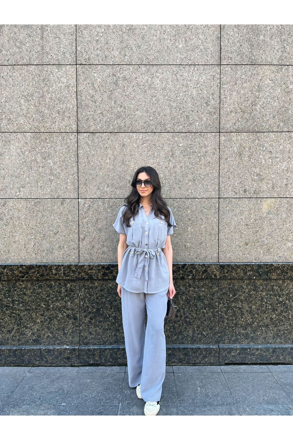 EGZOTİK ASORTİK-Washed Fabric Belted Suit 2