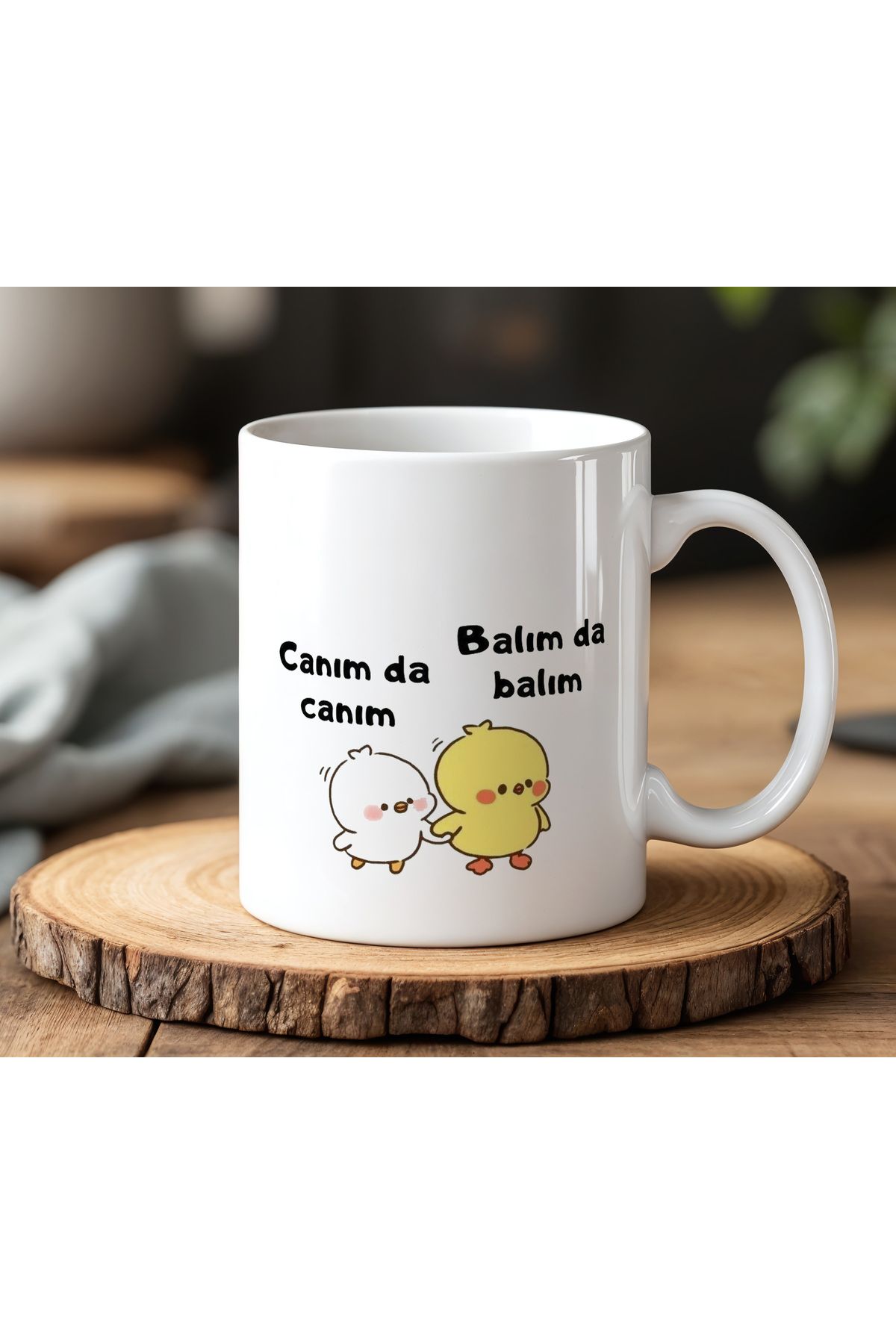 BB TRADE Canımda Canım Balımda Balım Tasarımlı Beyaz Seramik Baskılı Kupa Bardak 330ml