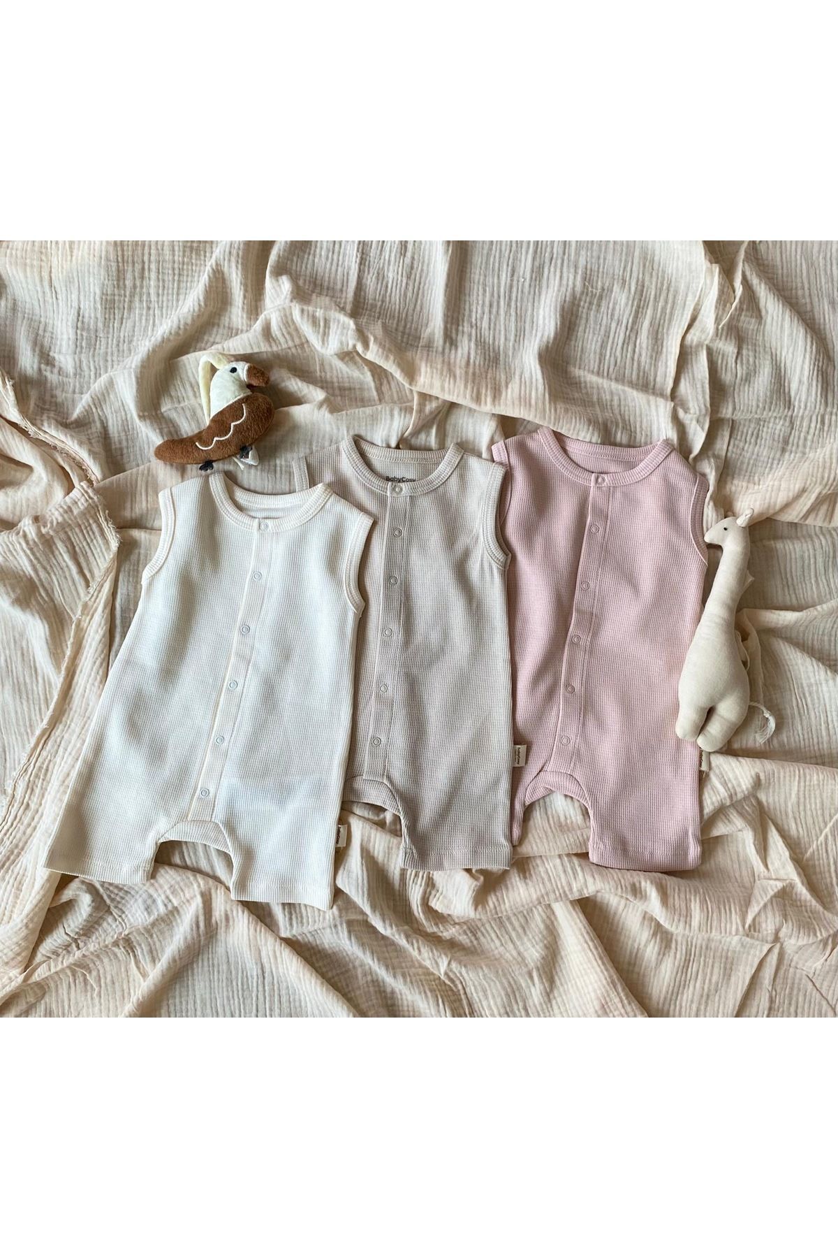 BabyCosy-100% Organic Cotton Waffle Baby Rompers 4