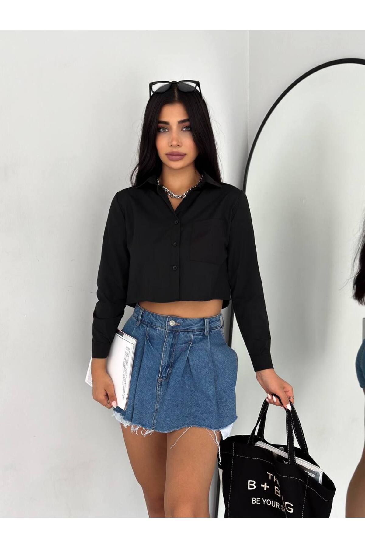MODAMILLO TERİKOTON OVERSIZE CROP GÖMLEK